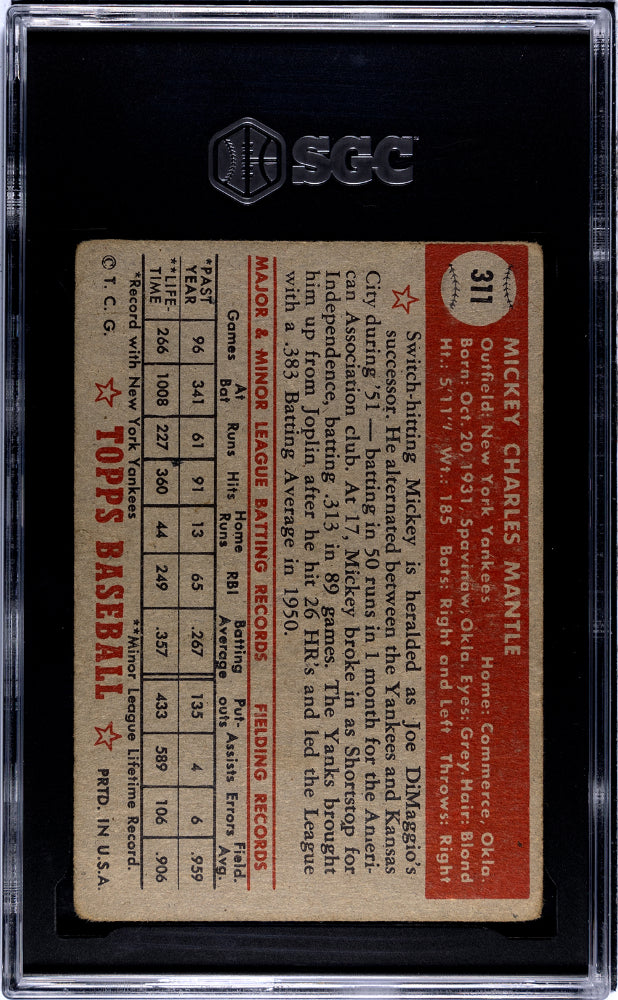 1952 Topps Mickey Mantle #311 SGC A