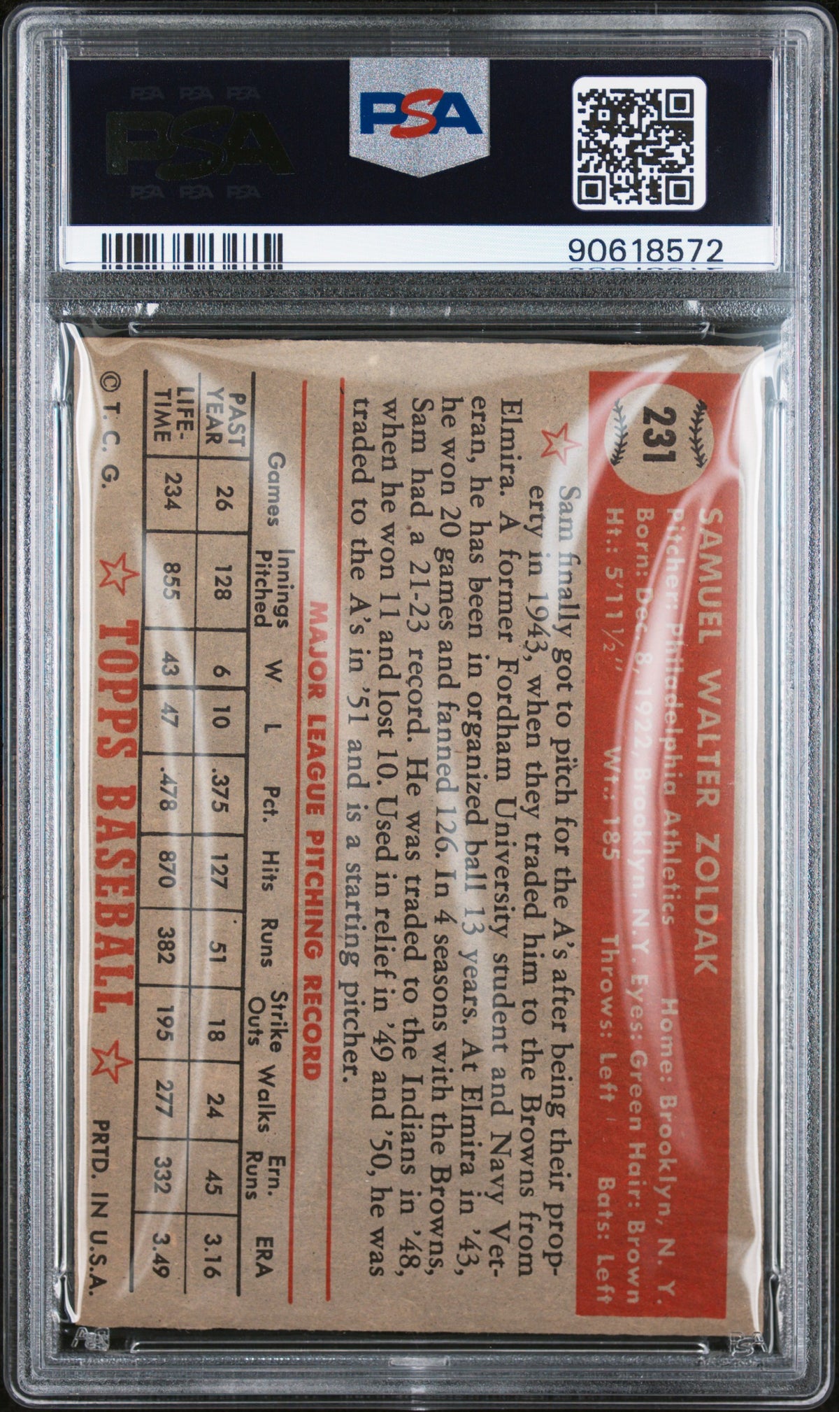 1952 Topps Sam Zoldak #231 PSA 7