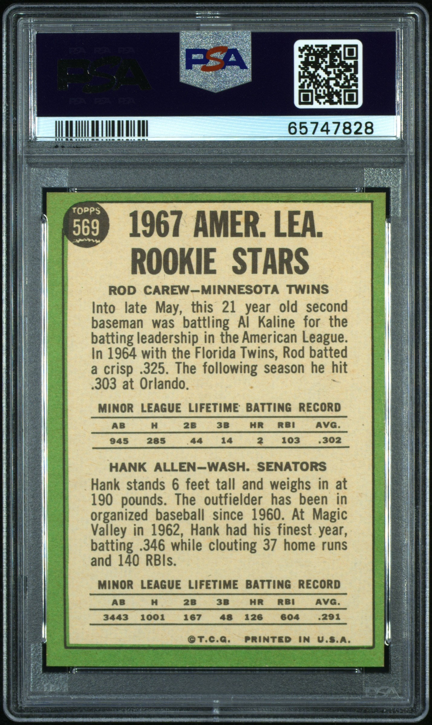 1967 Topps A. L. Rookies #569 R. Carew H. Allen PSA 8