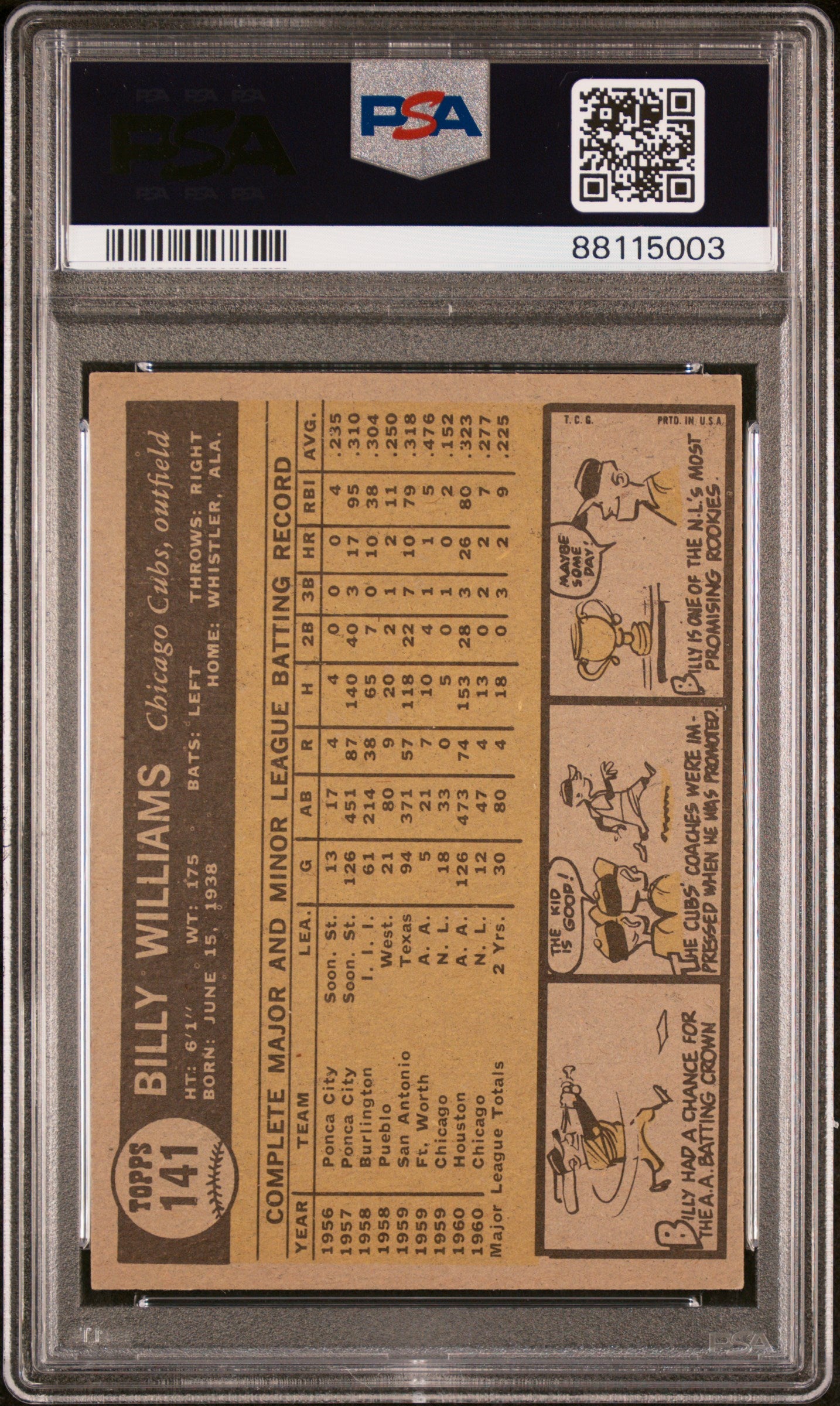 1961 Topps Billy Williams #141 PSA A Auto 10