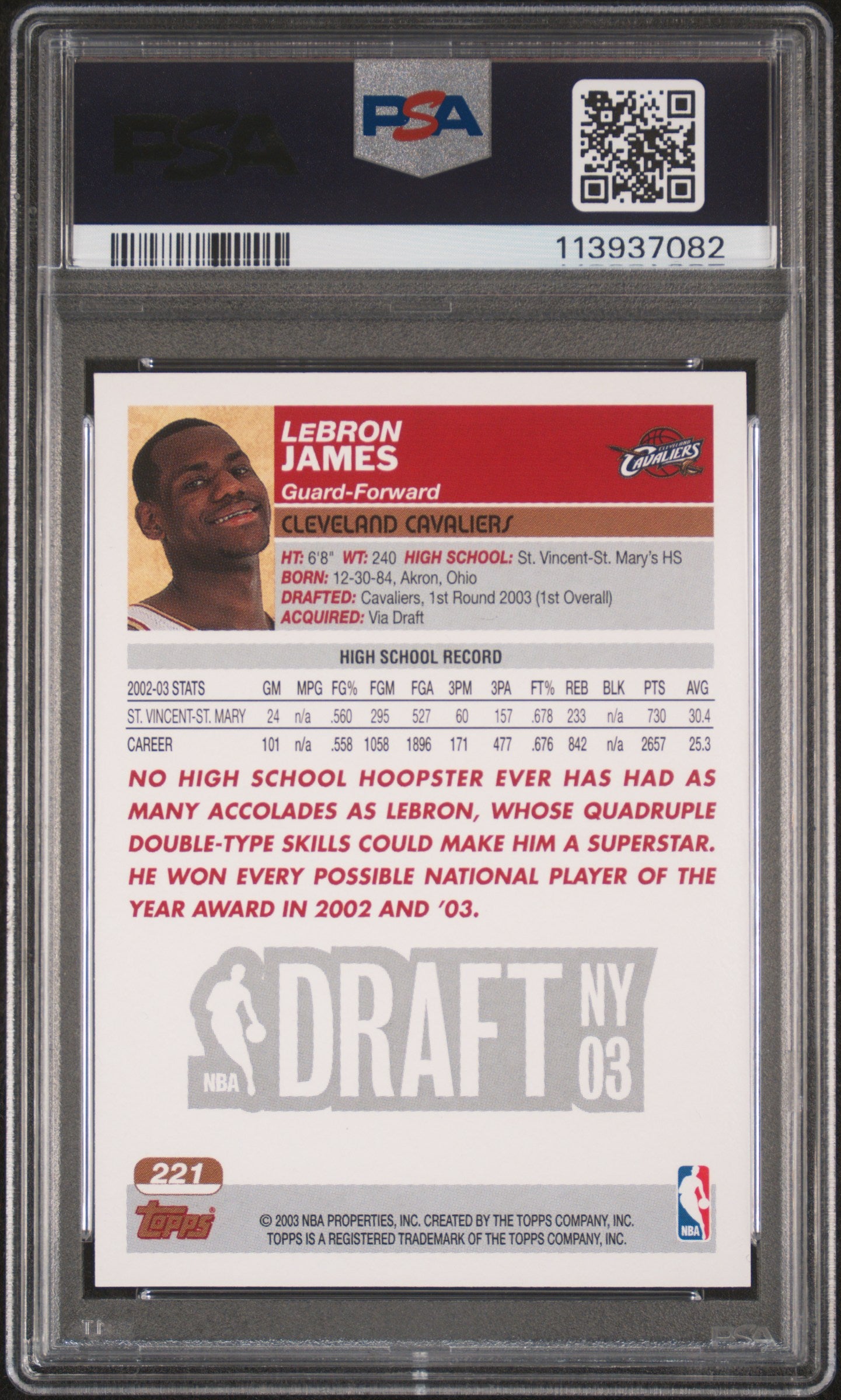 2003 Topps LeBron James #221 PSA 10