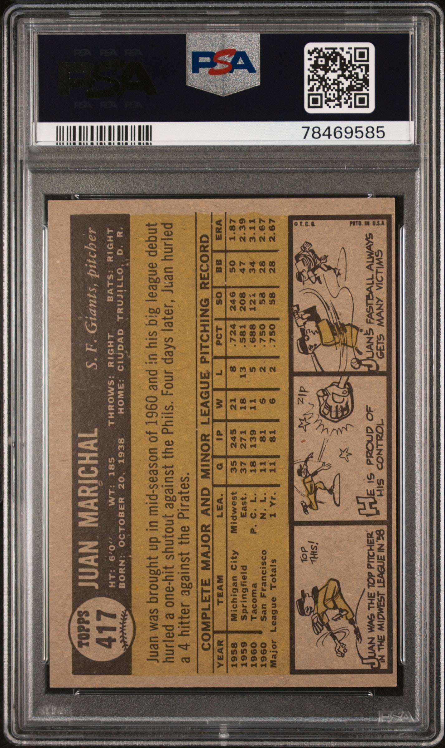1961 Topps Juan Marichal #417 PSA 6