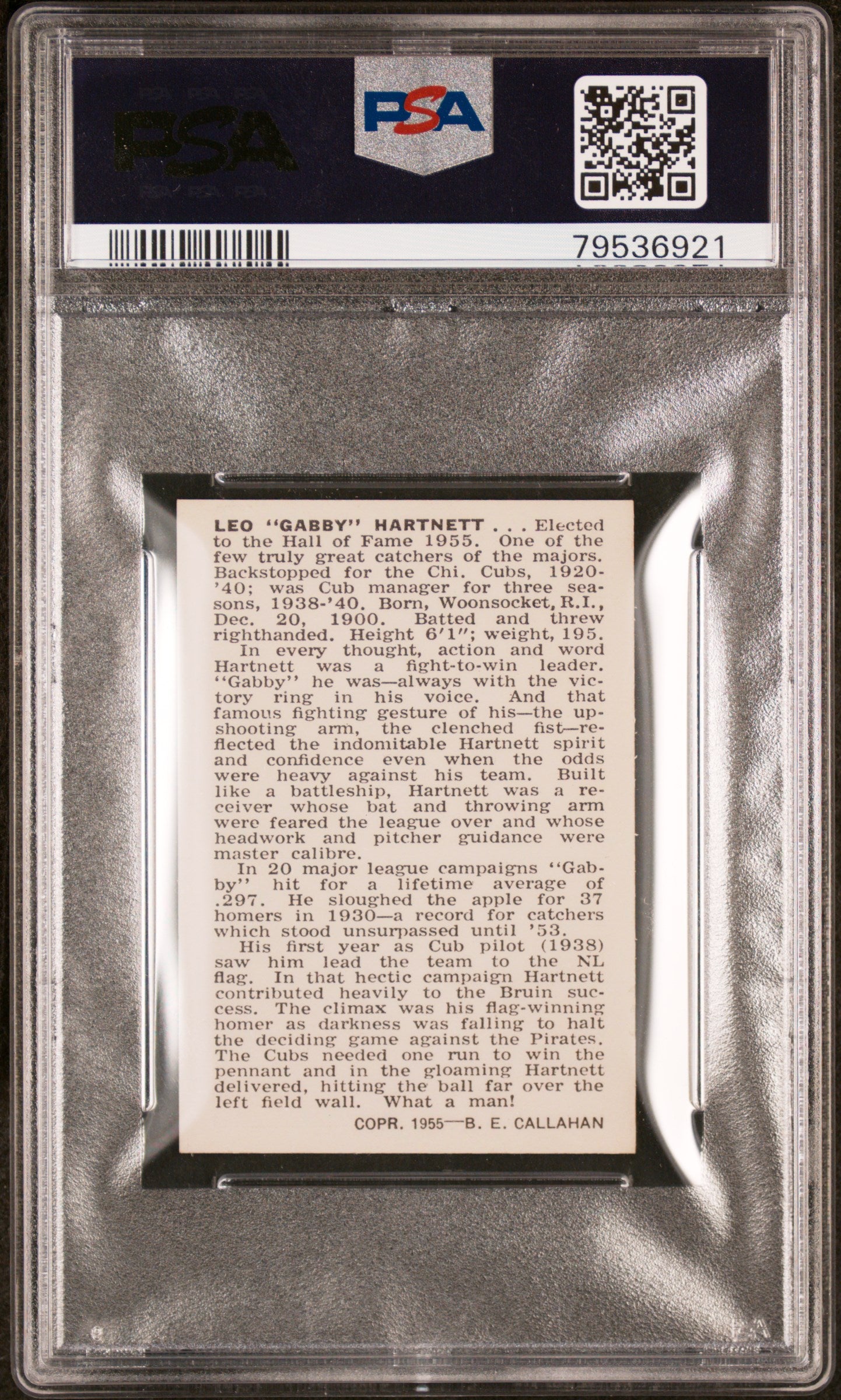 1950 Callahan Hall Of Fame Leo Gabby Hartnett PSA 9