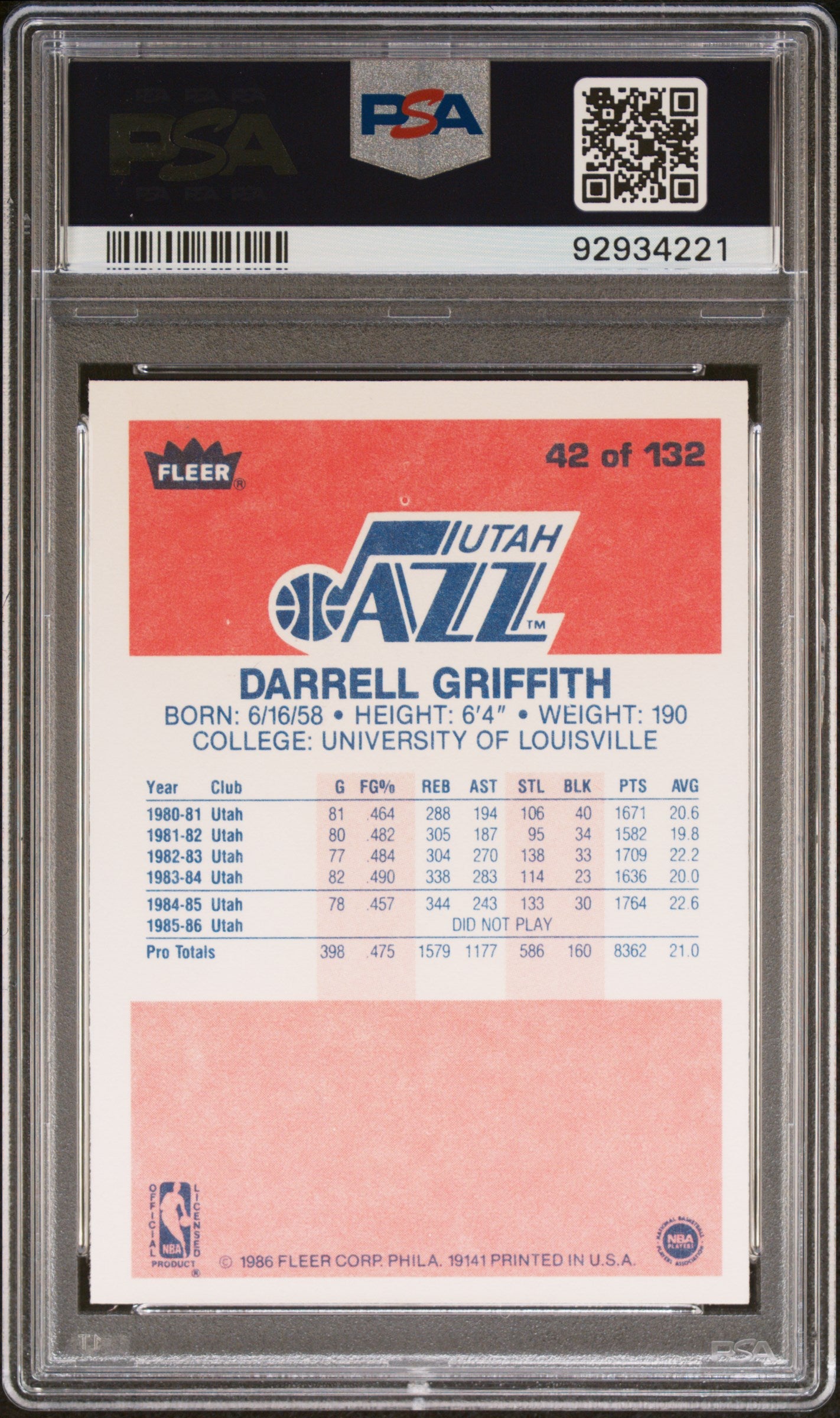 1986 Fleer Darrell Griffith #42 PSA 9