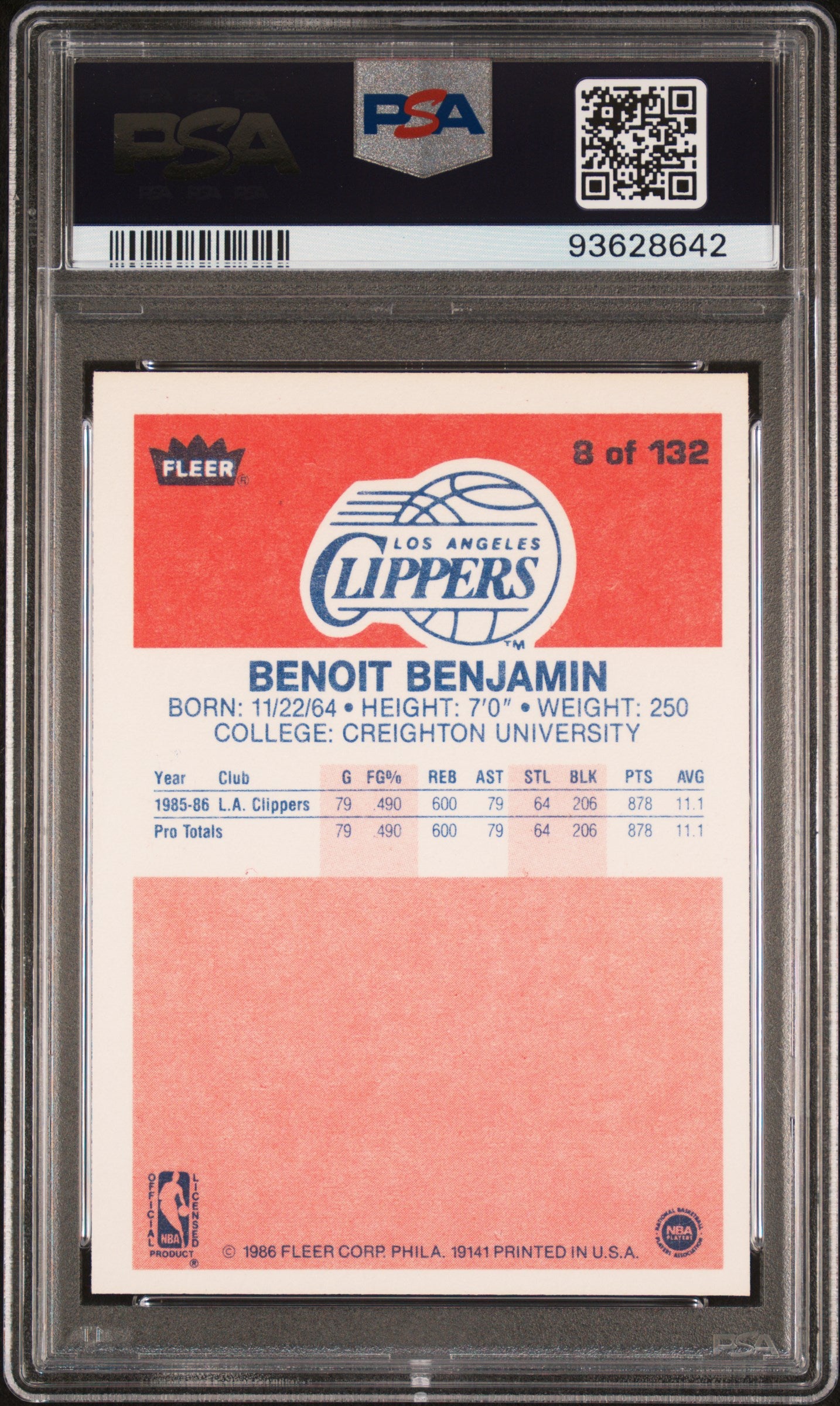 1986 Fleer Benoit Benjamin #8 PSA 9