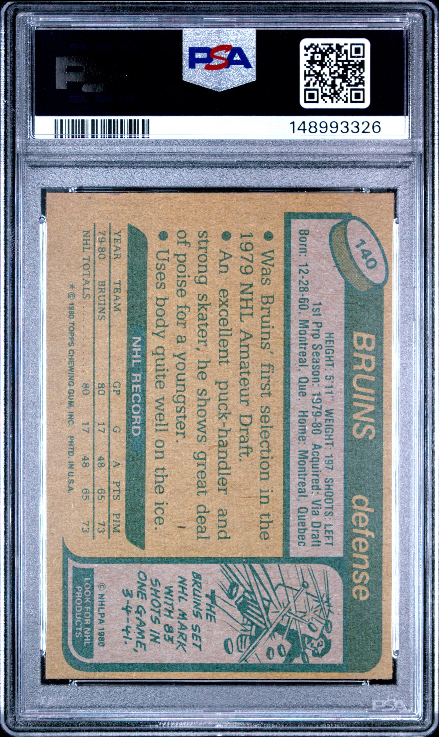 1980 Topps Ray Bourque #140 PSA 7