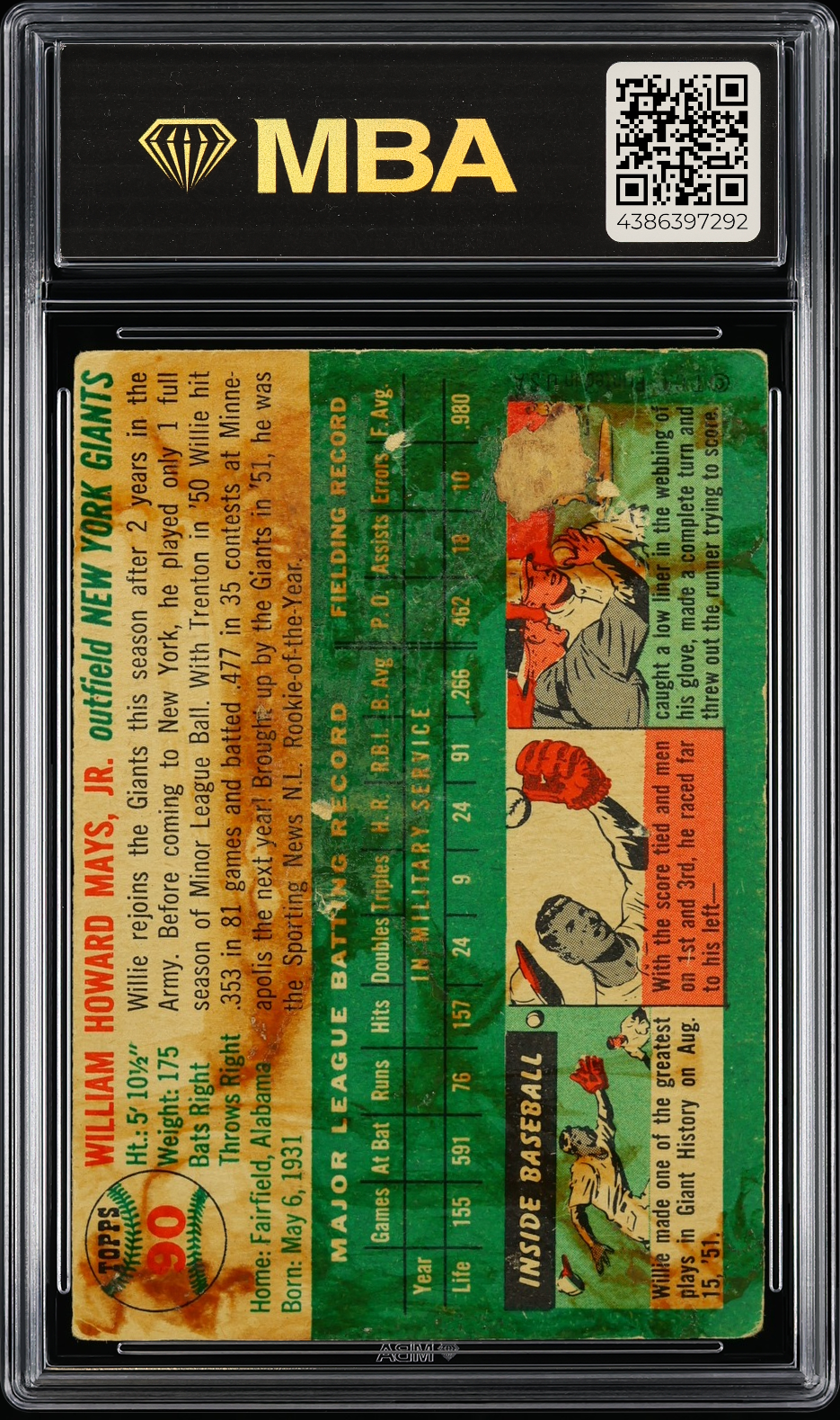 1954 Topps Willie Mays #90 MBA 1