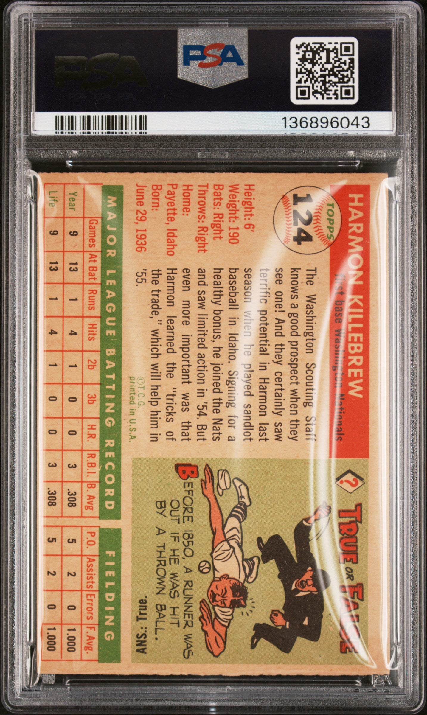 1955 Topps Harmon Killebrew #124 PSA 3