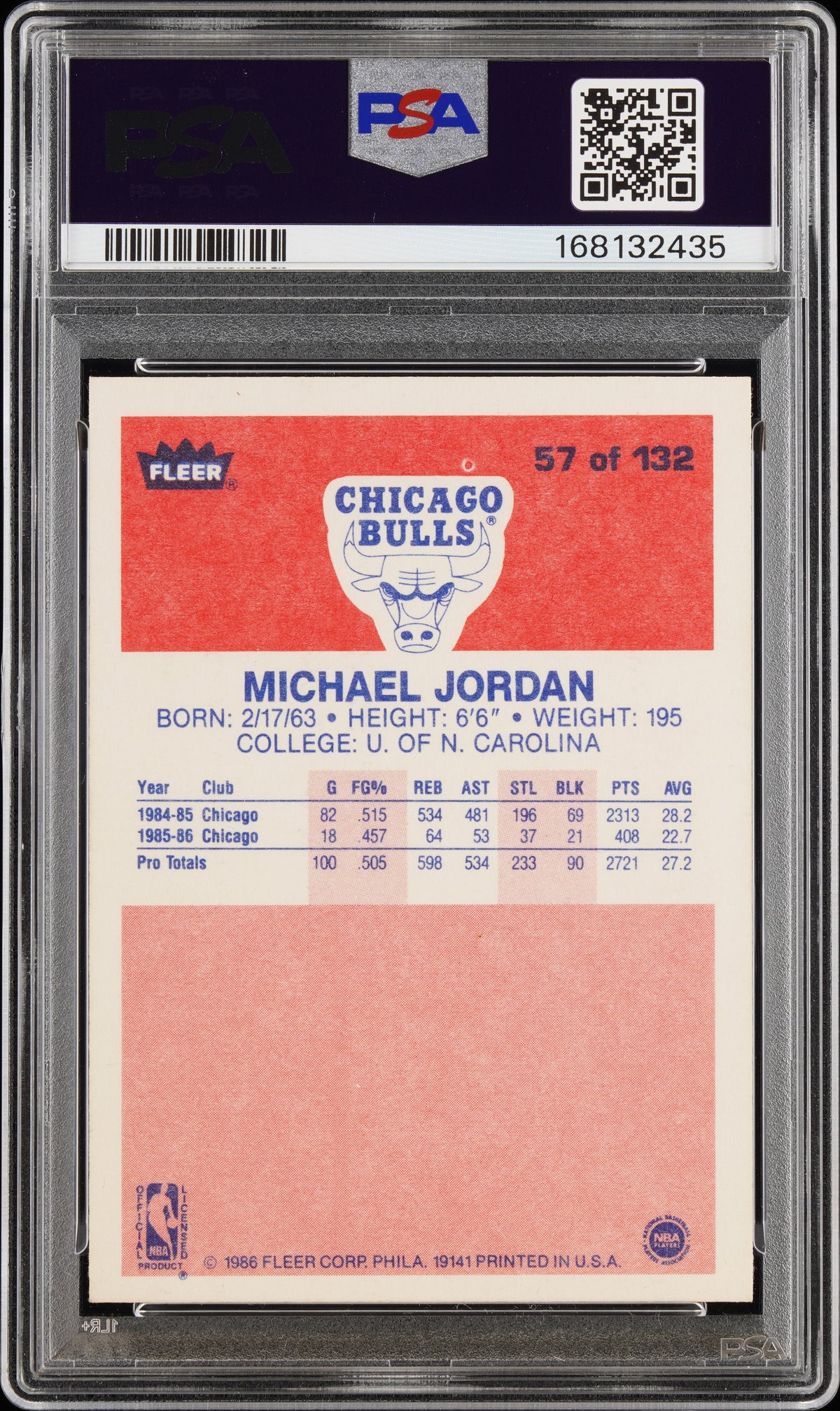 1986 Fleer Michael Jordan #57 PSA 6