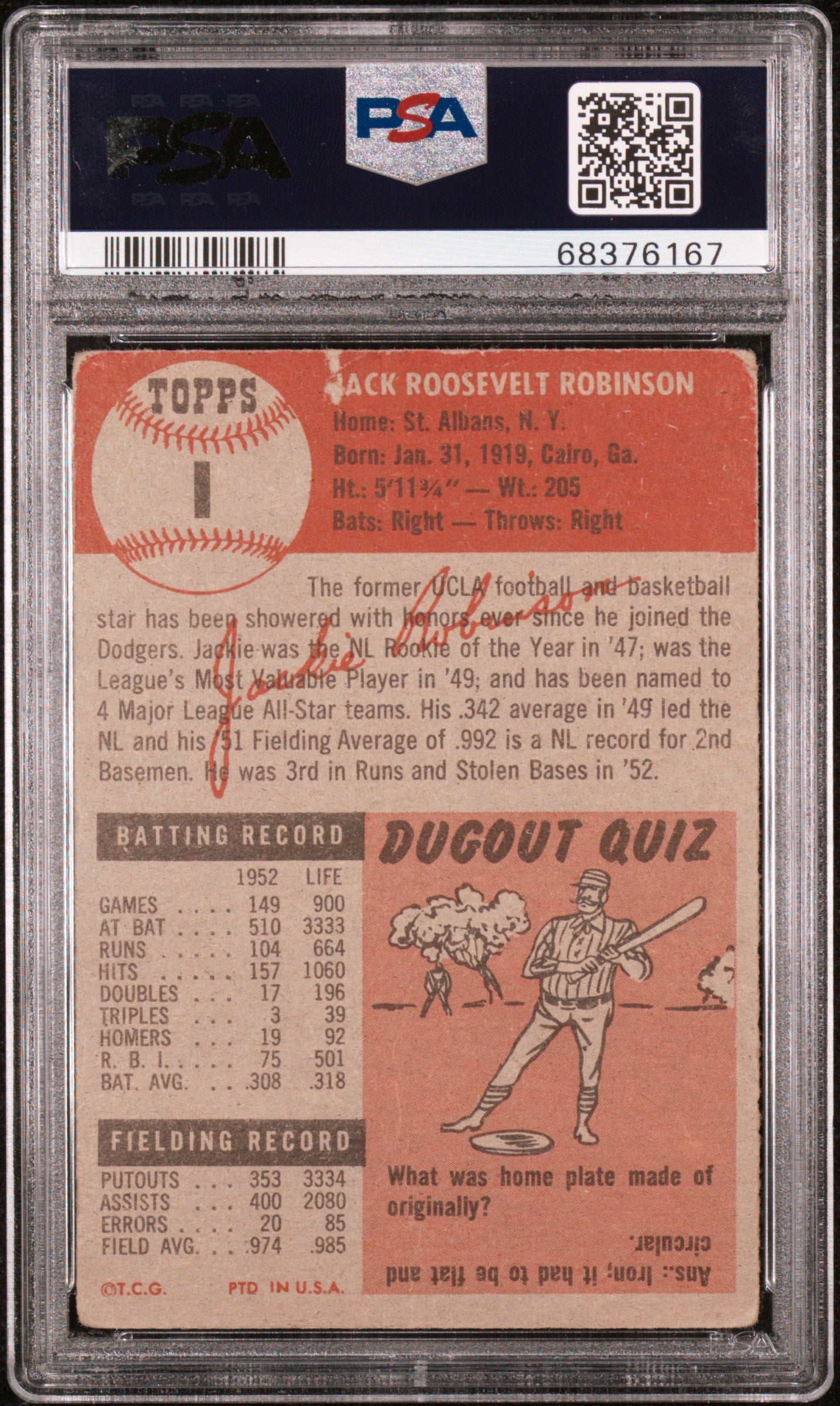 1953 Topps Jackie Robinson #1 PSA 2