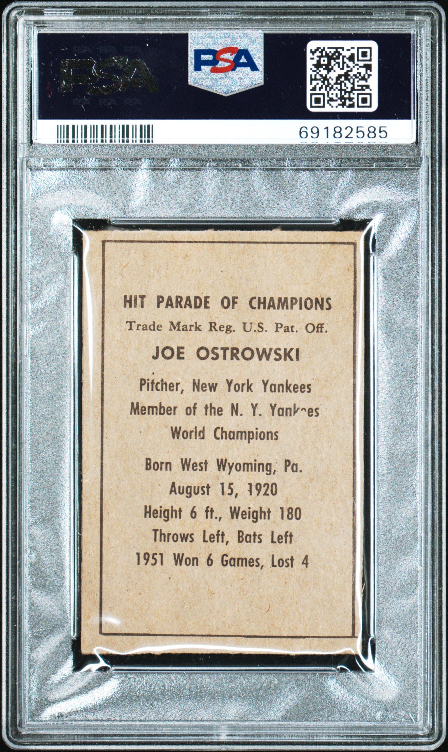 1952 Berk Ross Joe Ostrowski PSA 6