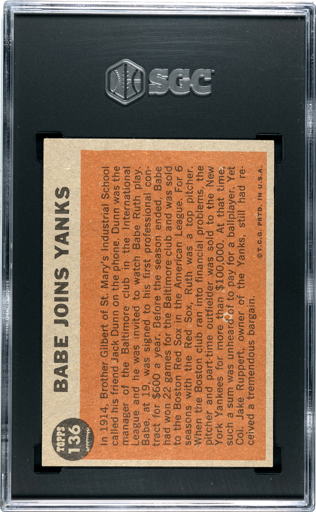 1962 Topps Babe Joins Yanks #136 Babe Ruth Special SGC 7
