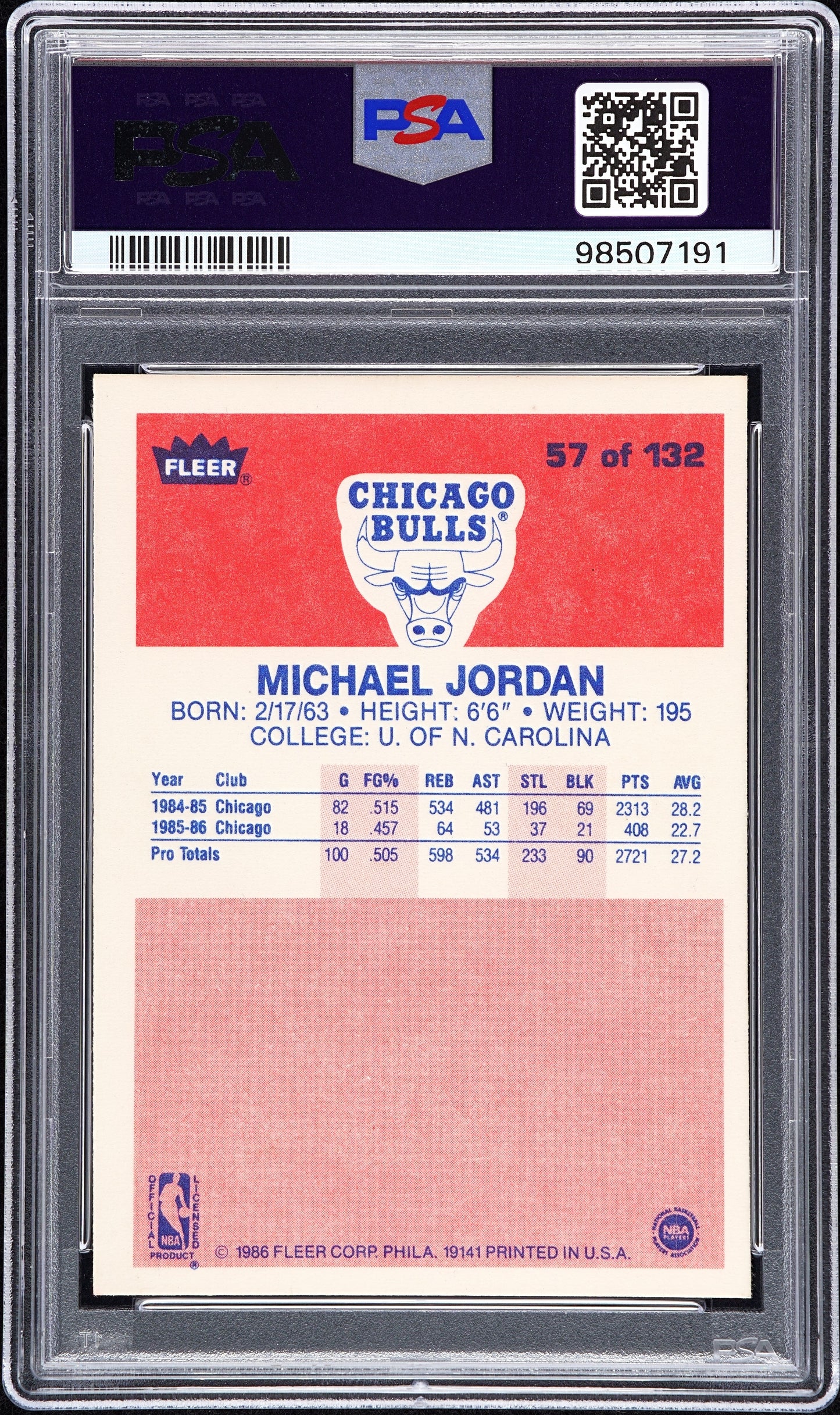 1986 Fleer Michael Jordan #57 PSA 5