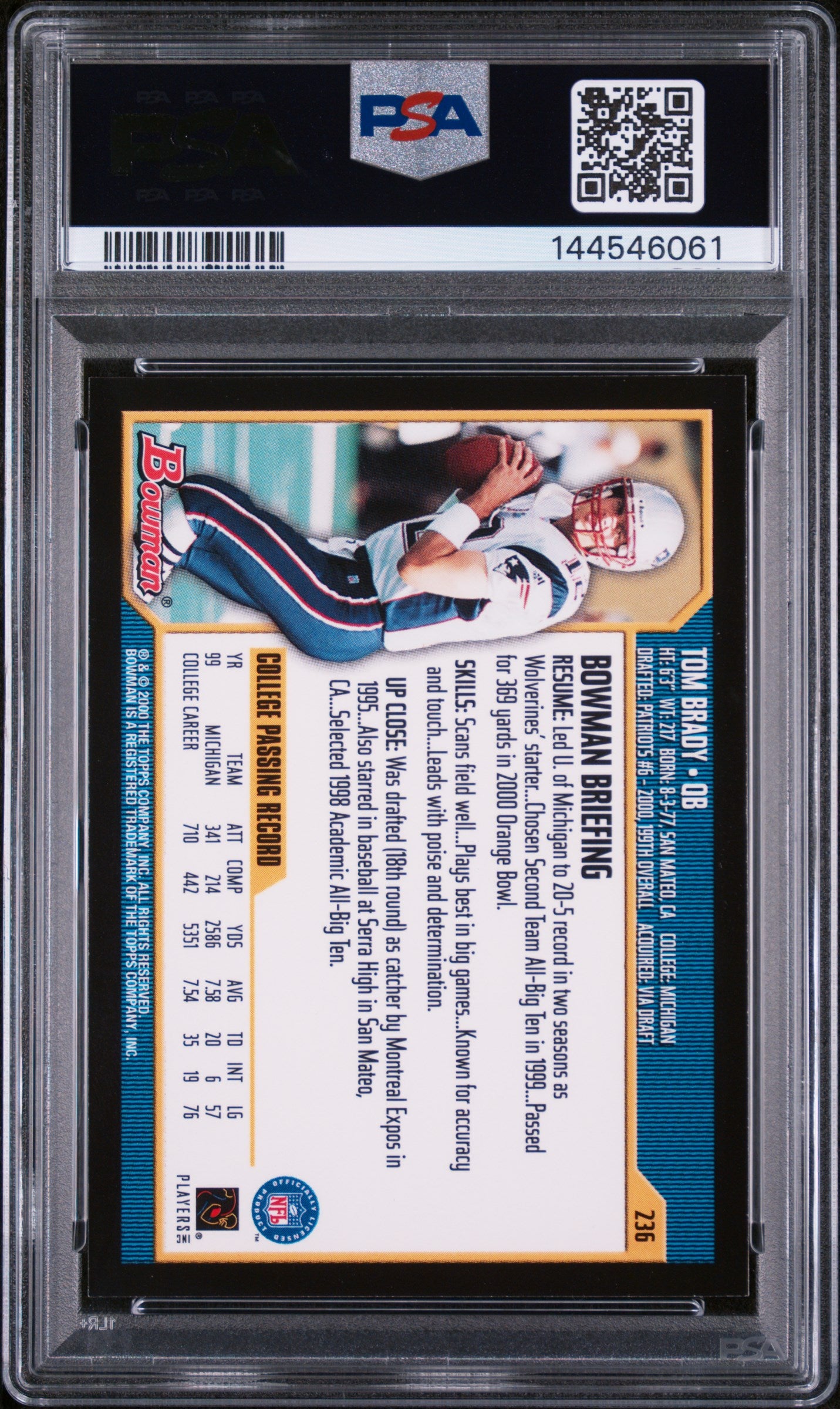2000 Bowman Tom Brady #236 PSA 7