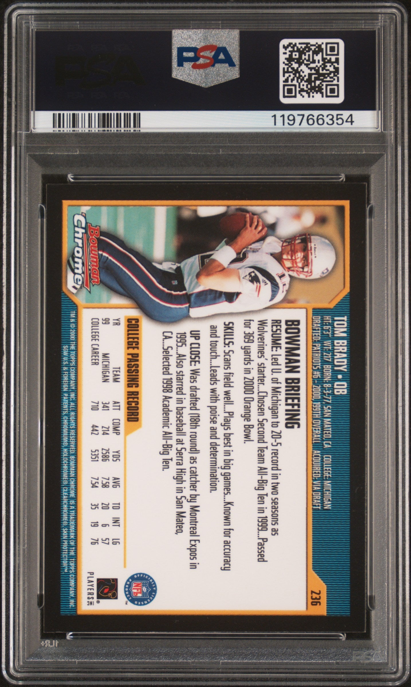 2000 Bowman Chrome Tom Brady #236 PSA 8.5