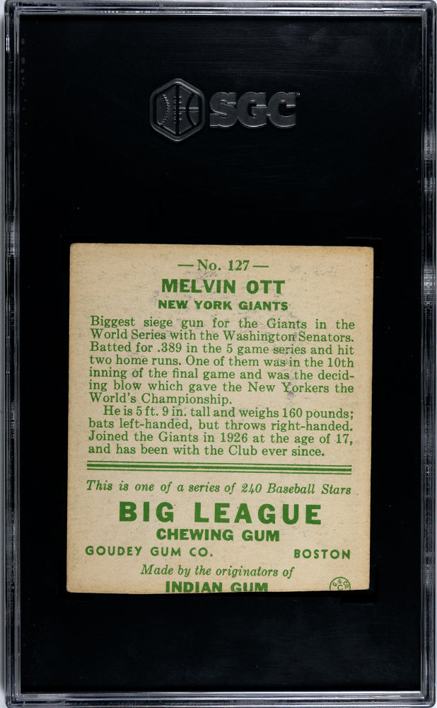 1933 Goudey Melvin Ott #127 SGC A