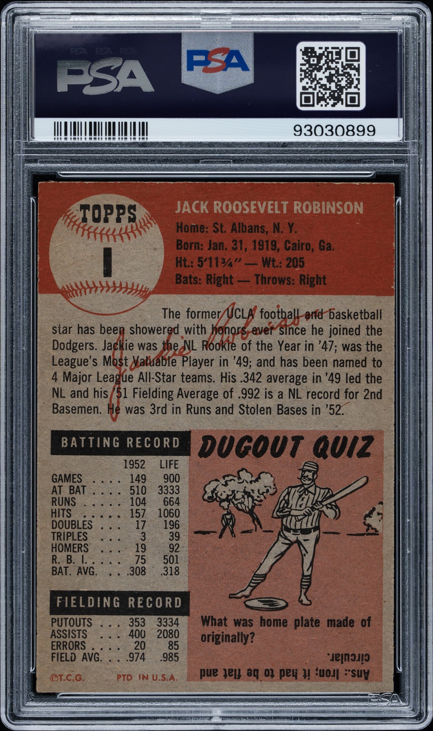 1953 Topps Jackie Robinson #1 PSA 5
