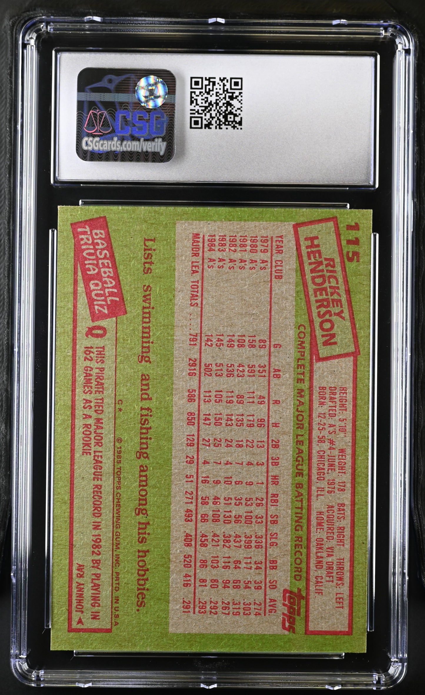 1985 Topps Rickey Henderson #115 CGC 9