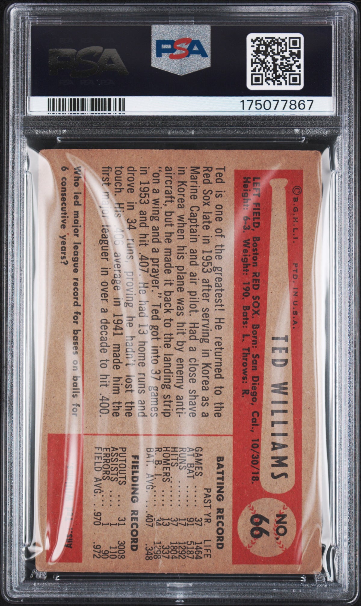 1954 Bowman Ted Williams #66 PSA 1
