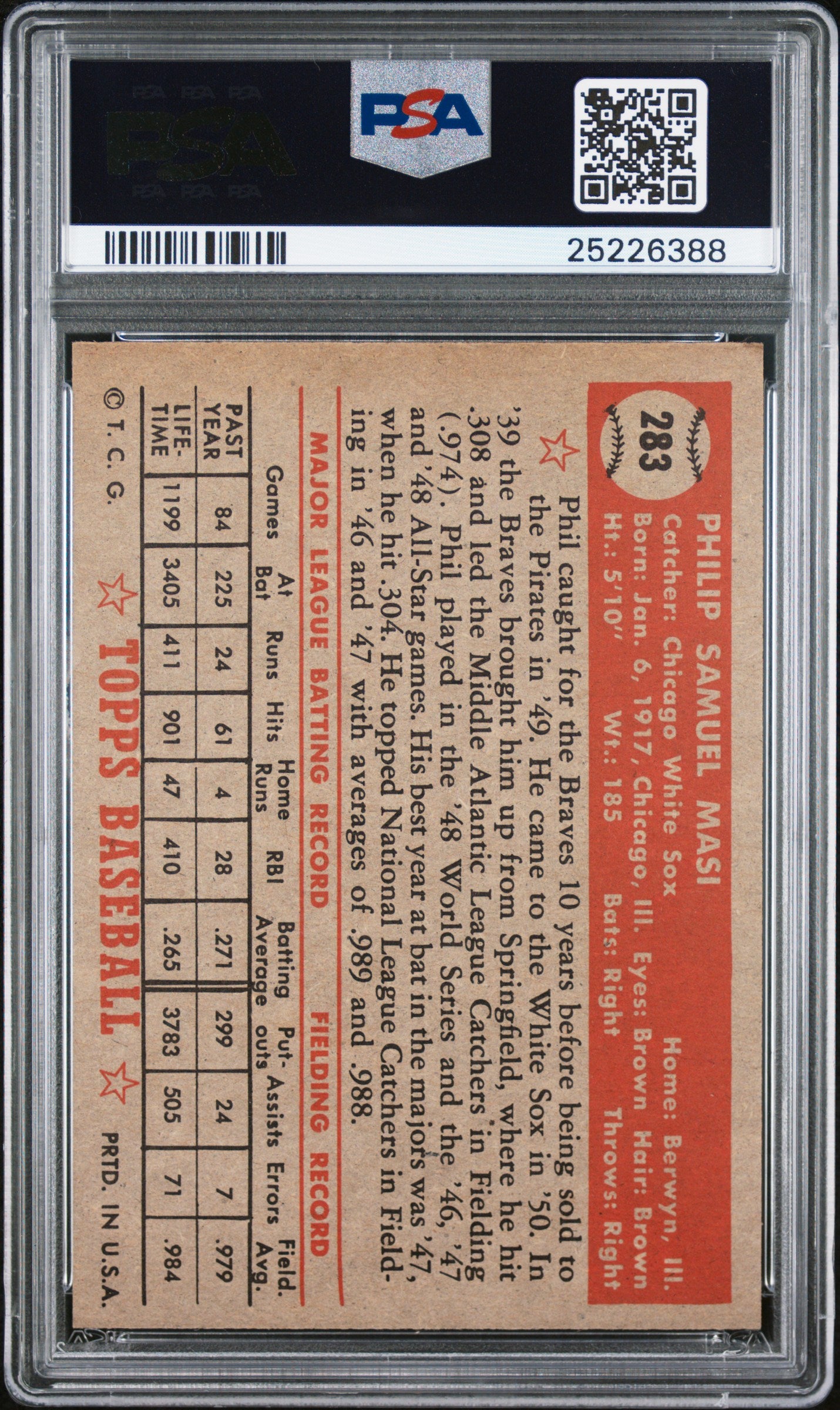 1952 Topps Phil Masi #283 PSA 8