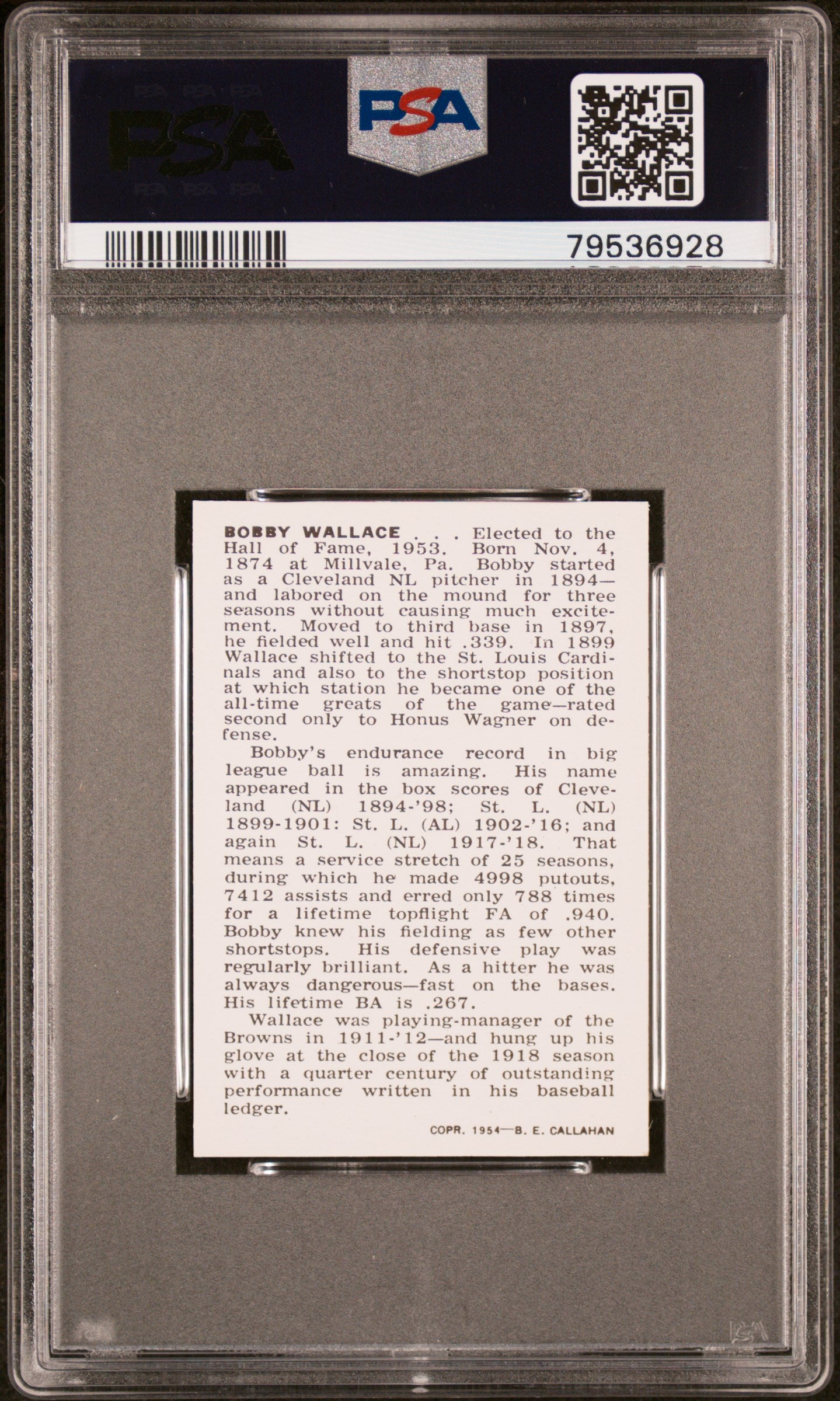 1950-56 Callahan Hall Of Fame Bobby Wallace PSA 9