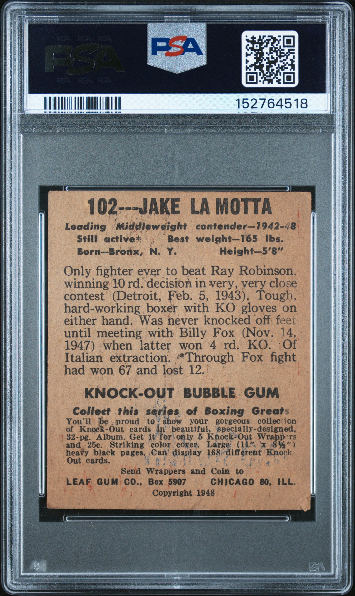1948 Leaf Jake La Motta #102 PSA 2.5