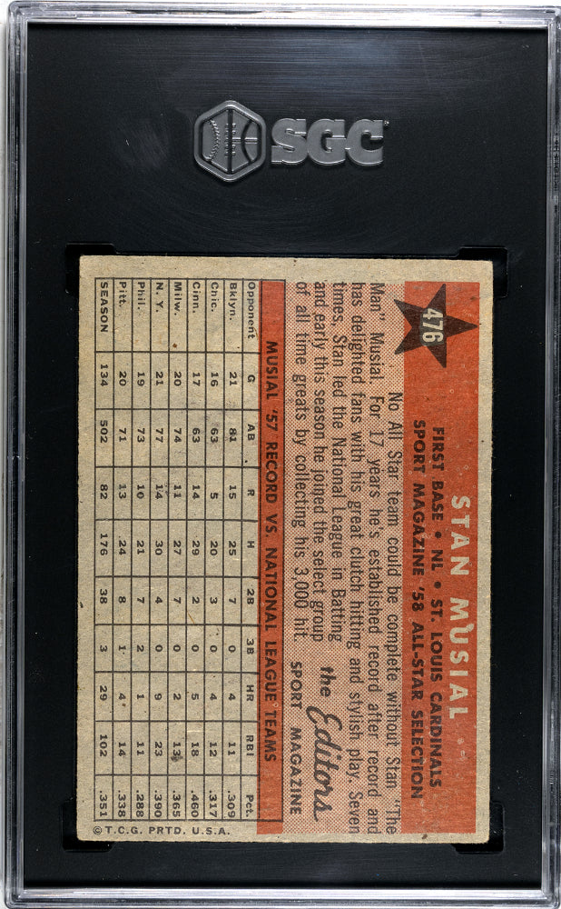 1958 Topps Stan Musial #476 All Star SGC 2.5