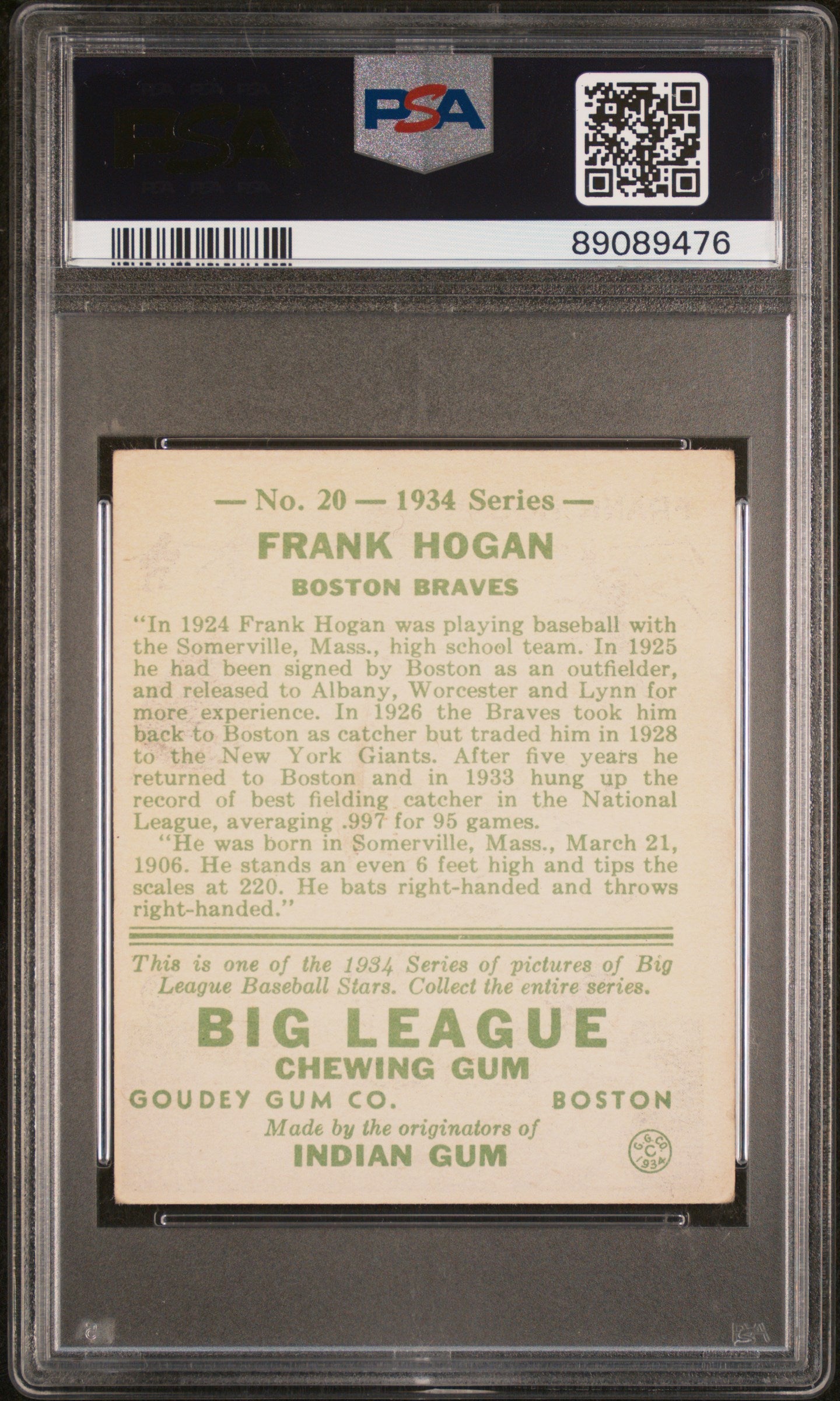 1934 Goudey Frank Hogan #20 PSA 4