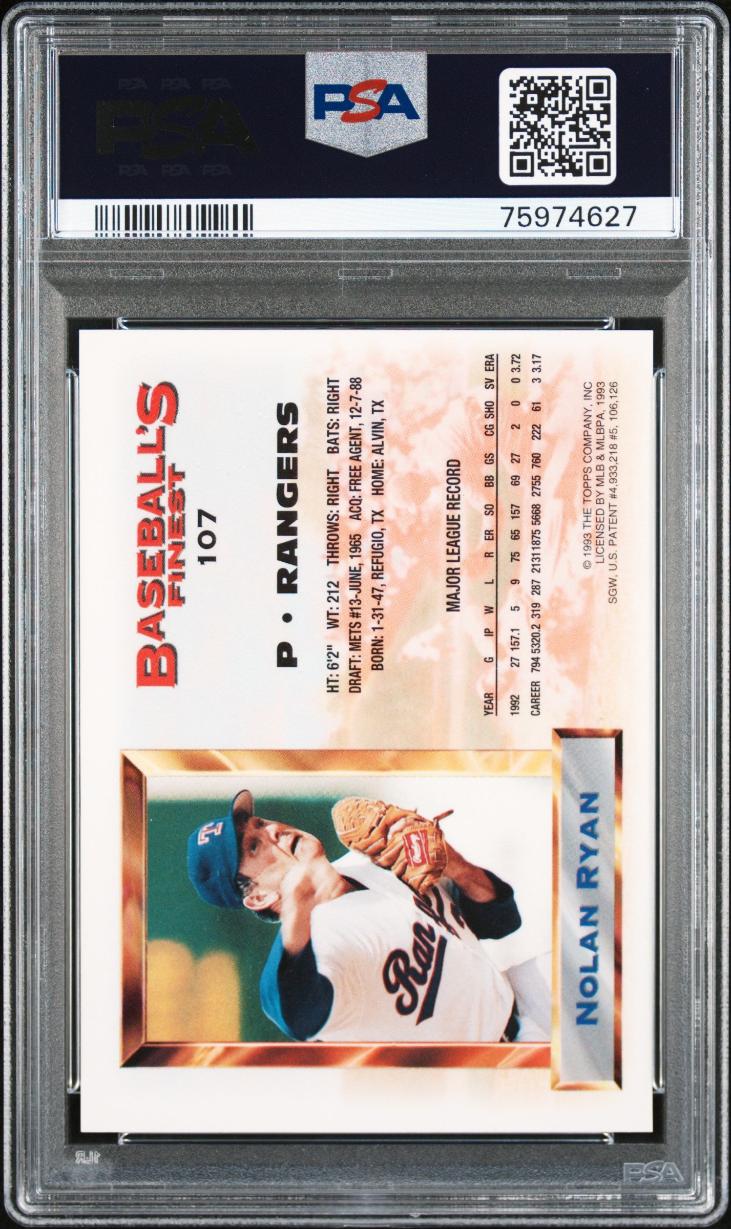 1993 Finest Nolan Ryan #107 Refractor PSA 8