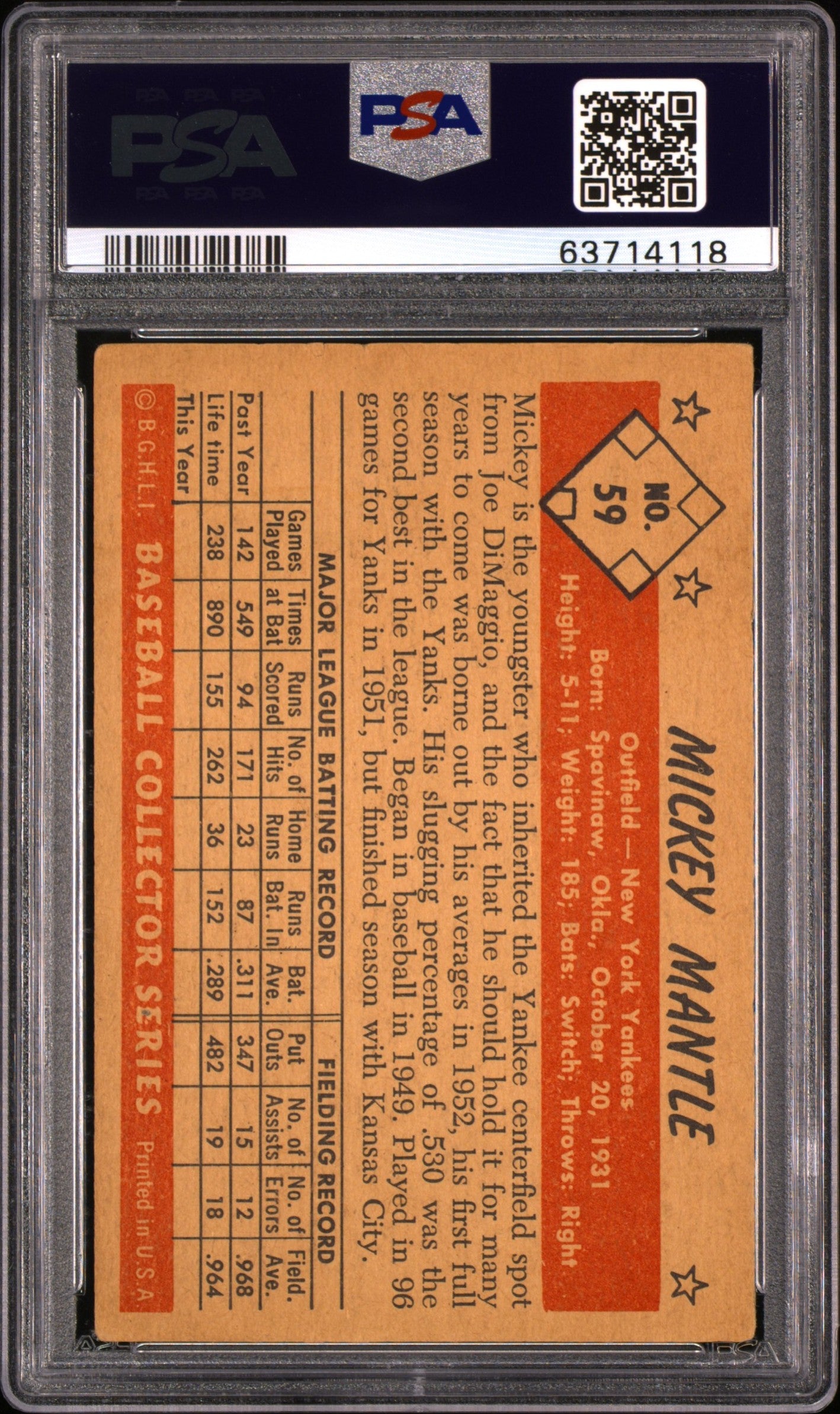 1953 Bowman Color Mickey Mantle #59 PSA 4