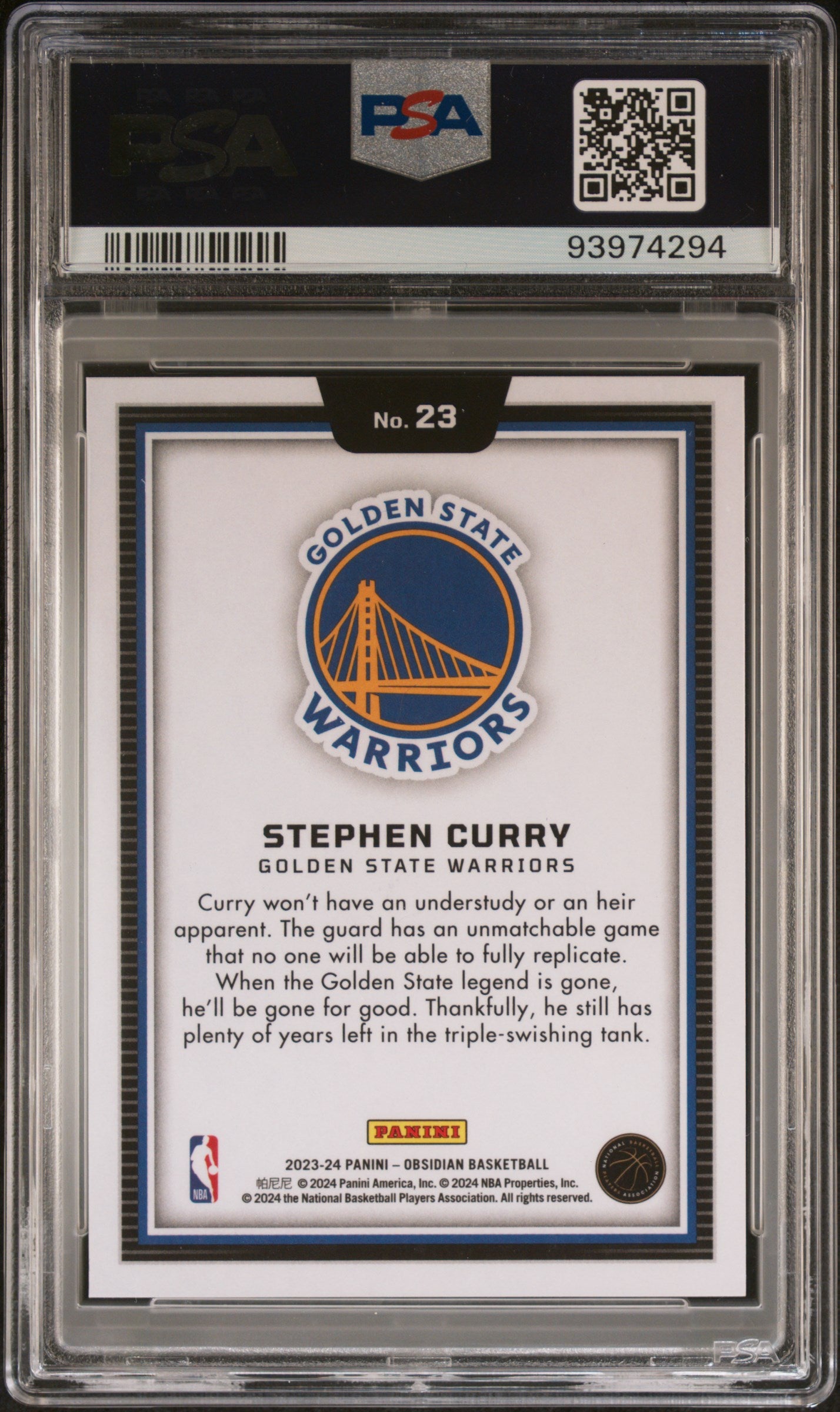 2023 Panini Obsidian Black Color Blast Stephen Curry #23 PSA 9