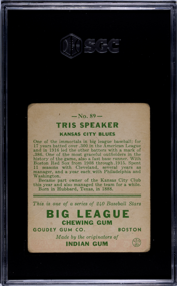 1933 Goudey Tris Speaker #89 SGC 1