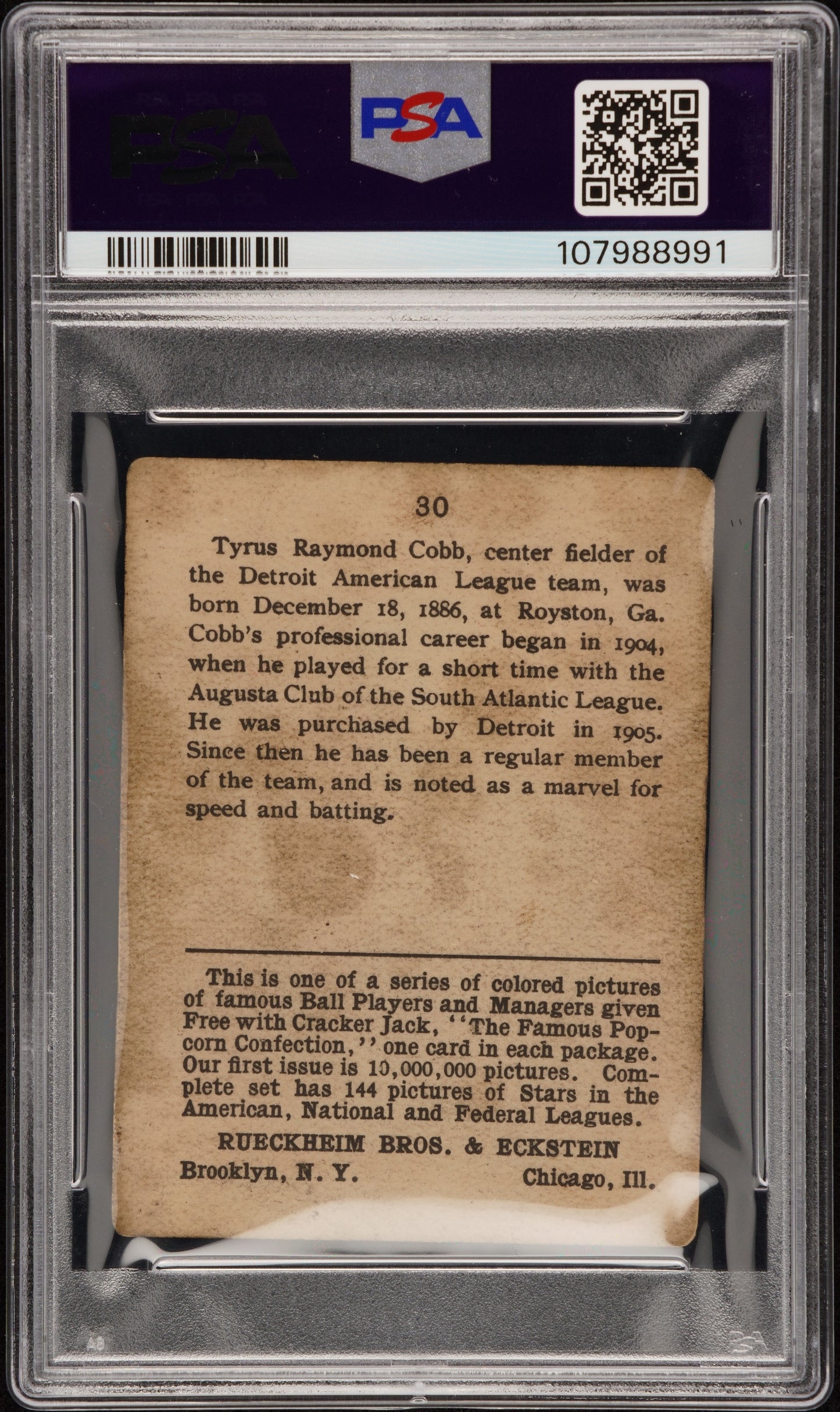 1914 Cracker Jack Ty Cobb #30 PSA 2
