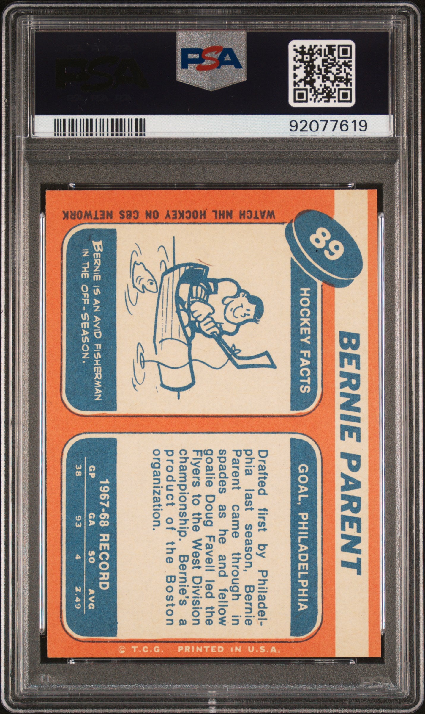 1968 Topps Bernie Parent #89 PSA 5 Auto 9