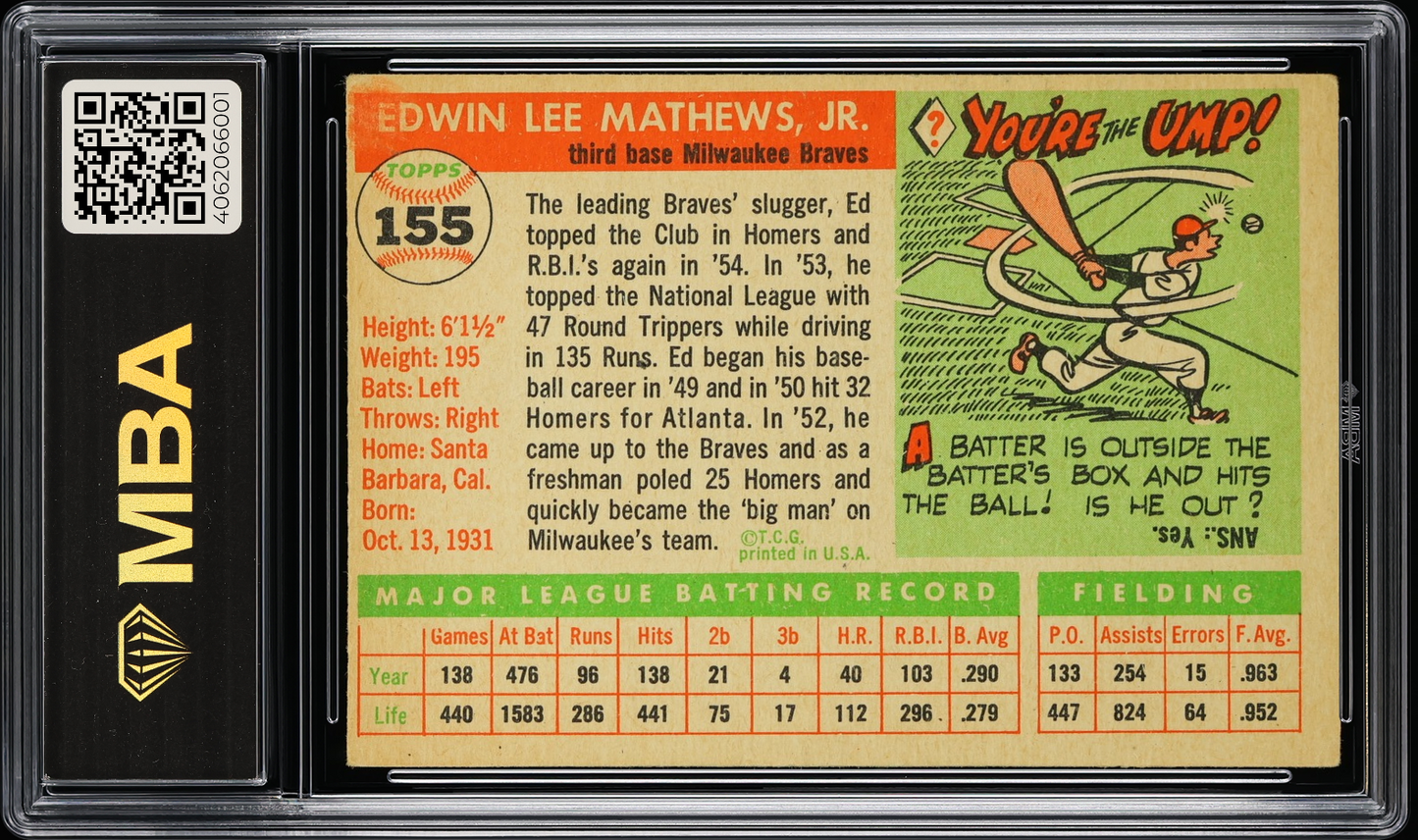 1955 Topps Eddie Mathews #155 MBA 4