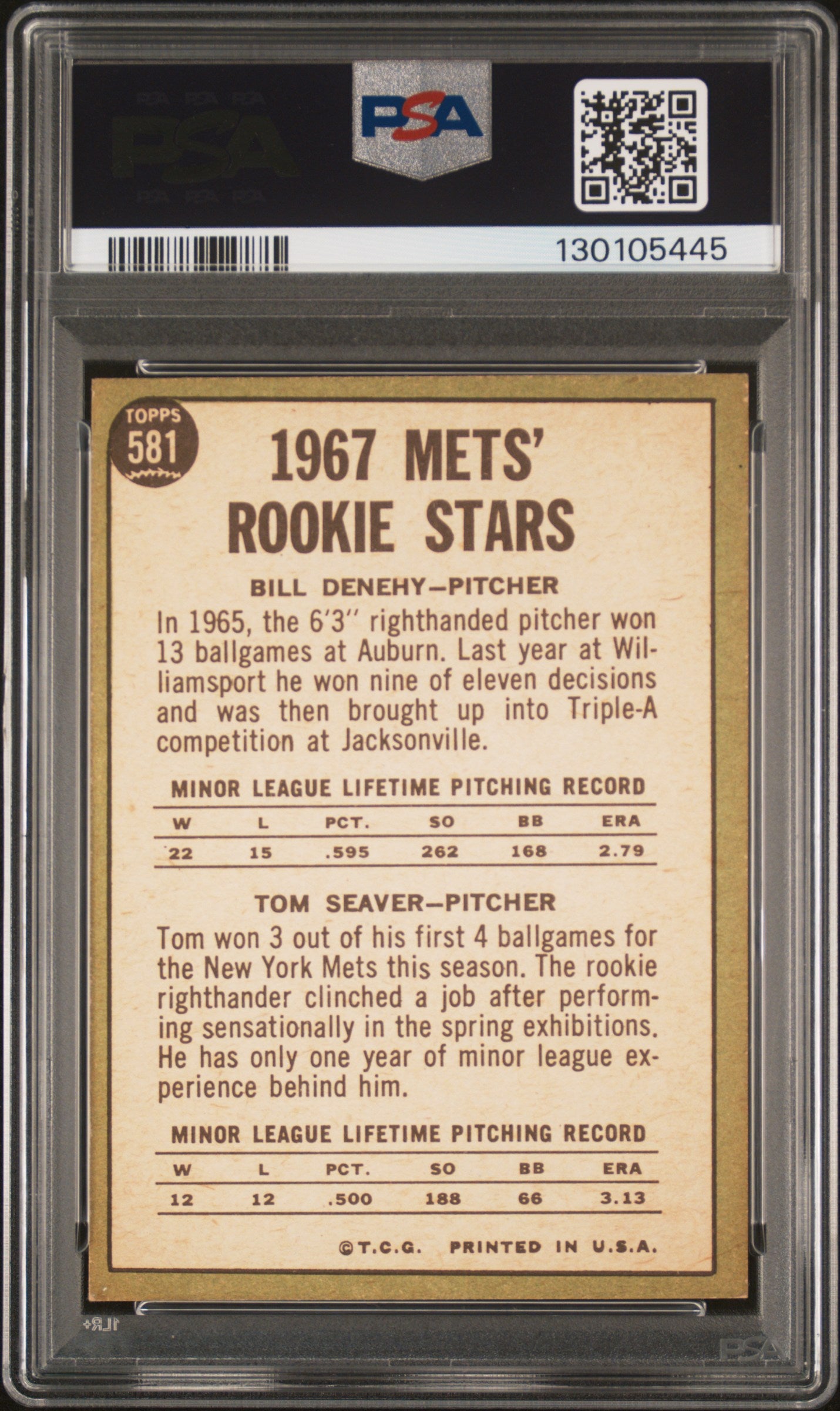1967 Topps Mets Rookies #581 B. Denehy T. Seaver PSA 5