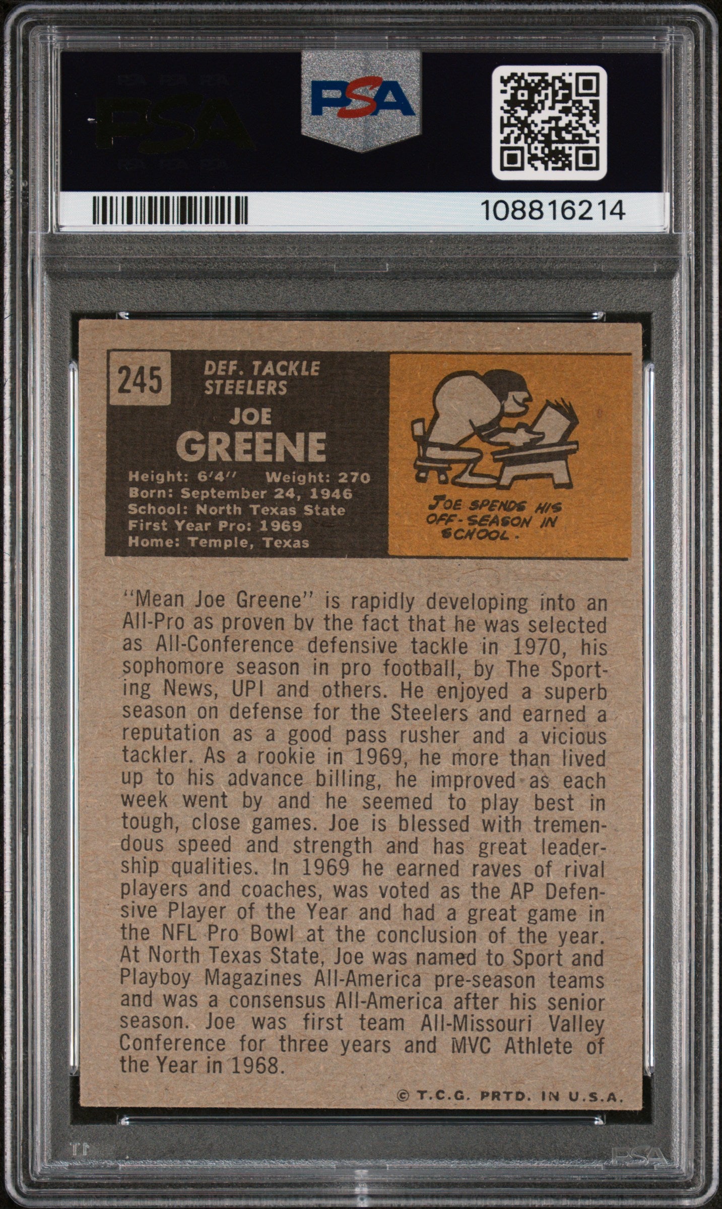 1971 Topps Joe Greene #245 PSA 5 Auto 9