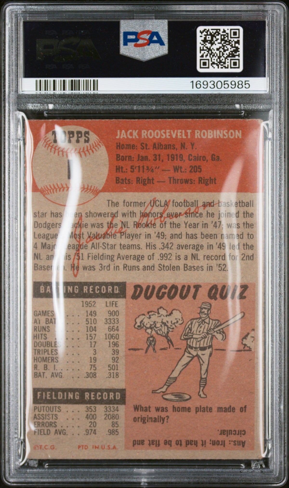 1953 Topps Jackie Robinson #1 PSA 2.5