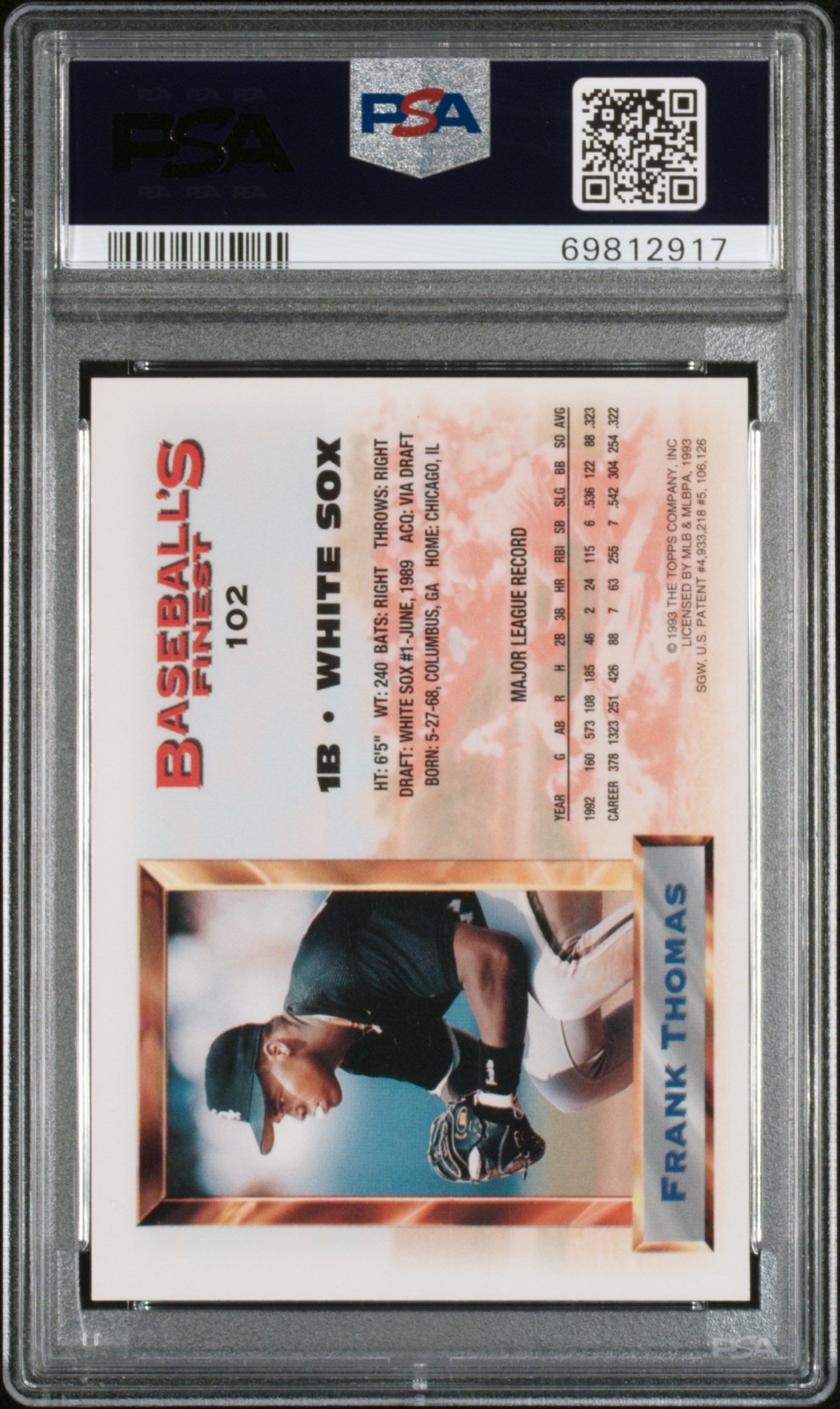 1993 Finest Frank Thomas #102 Refractor PSA 9 Auto 10