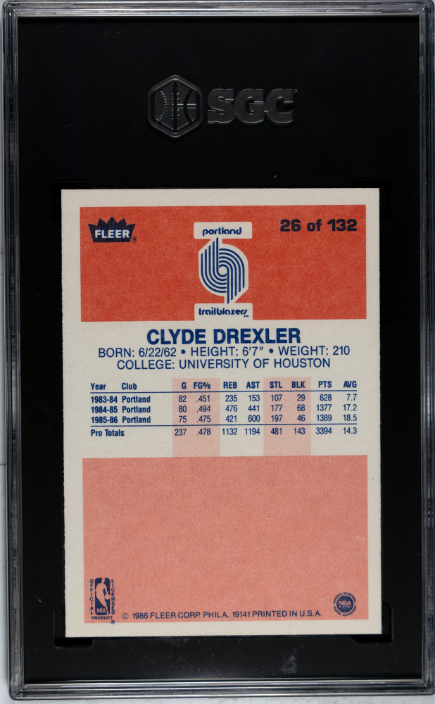1986 Fleer Clyde Drexler #26 SGC 8.5