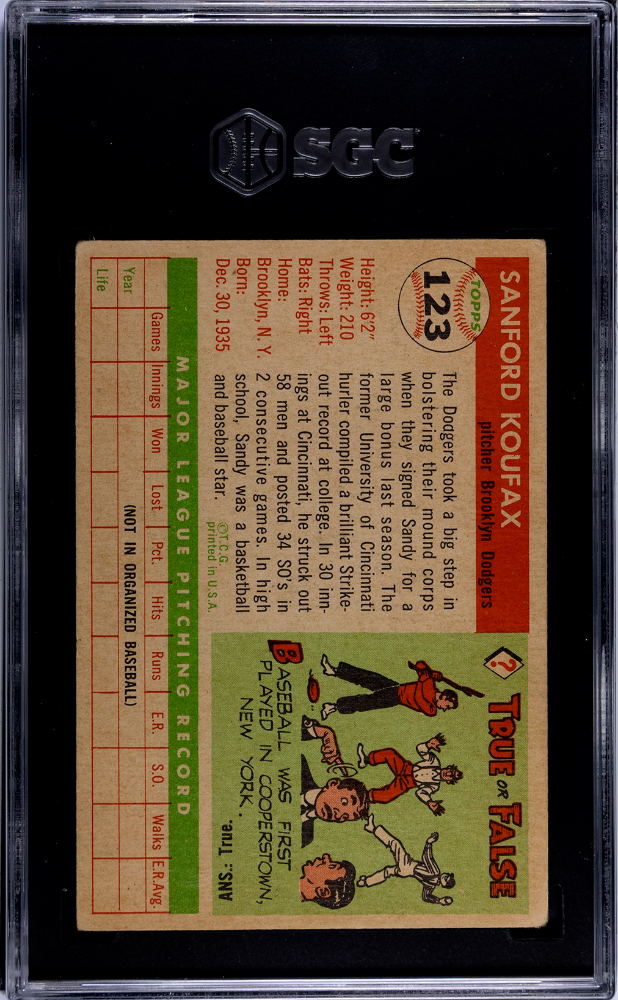 1955 Topps Sandy Koufax #123 SGC 2.5