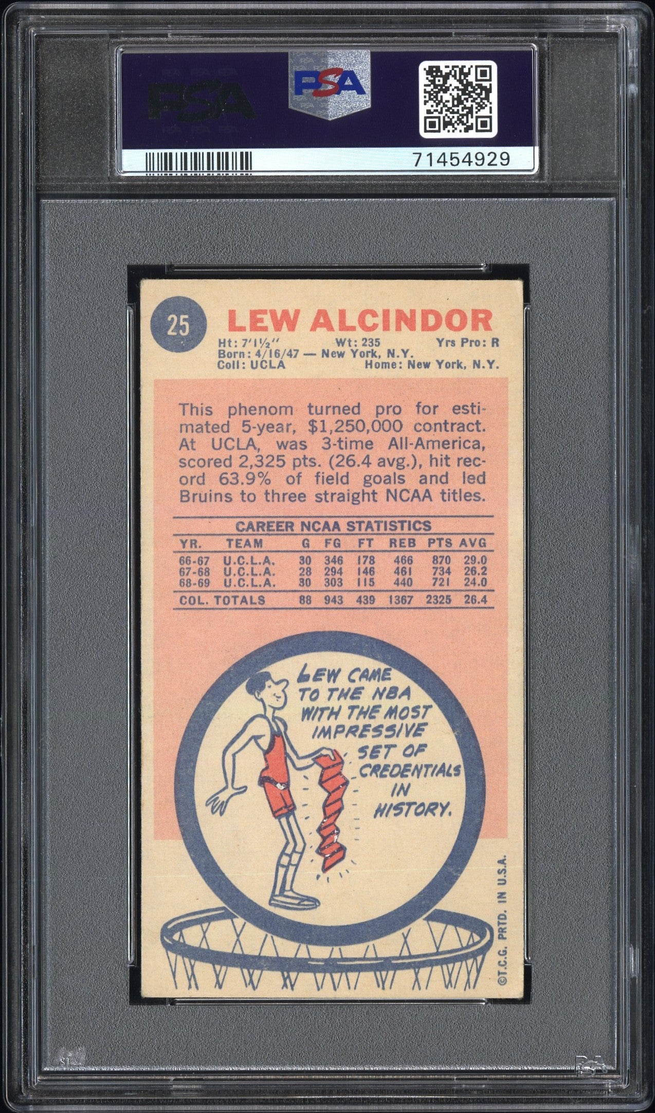 1969 Topps Lew Alcindor #25 PSA 3