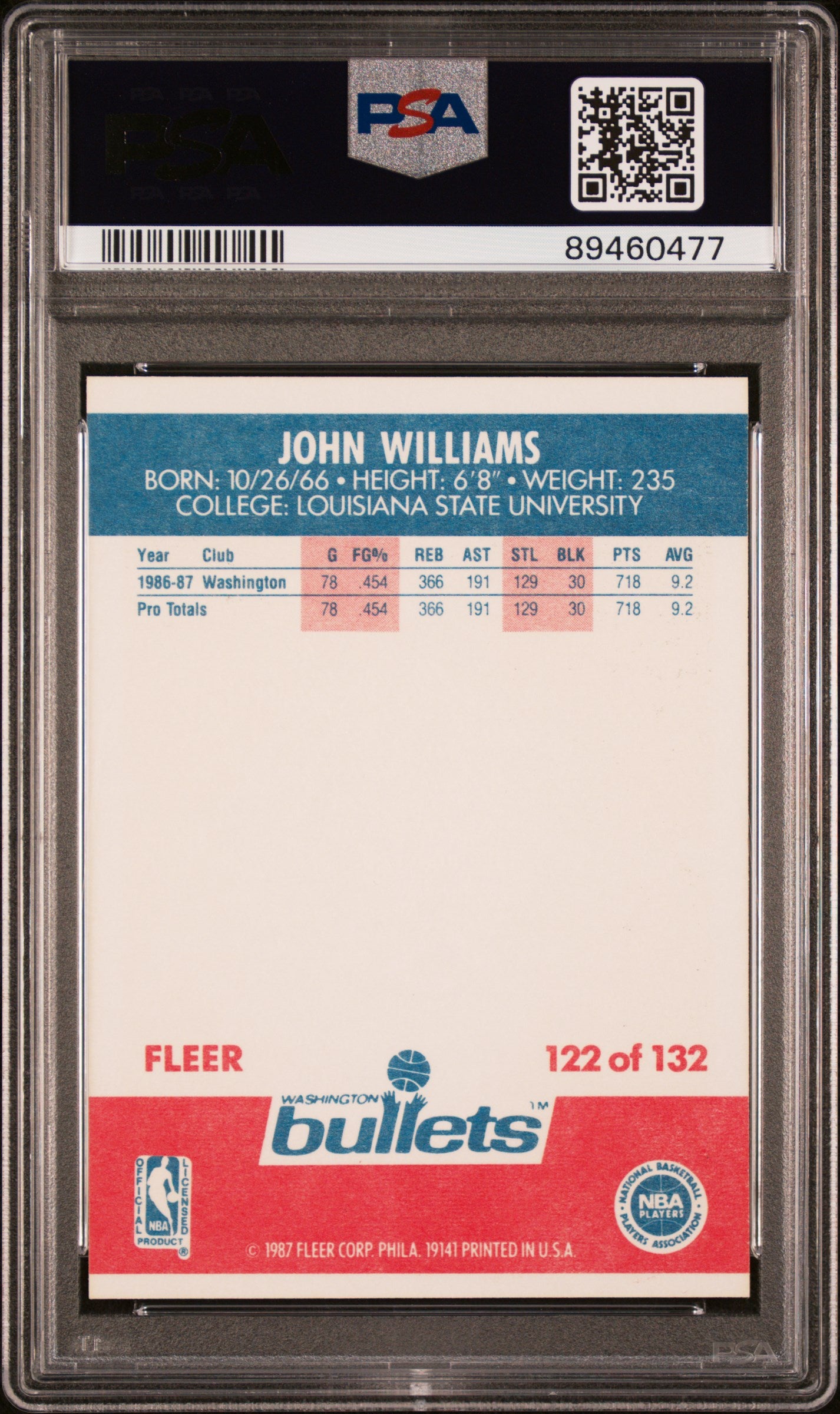 1987 Fleer John Williams #122 PSA 9