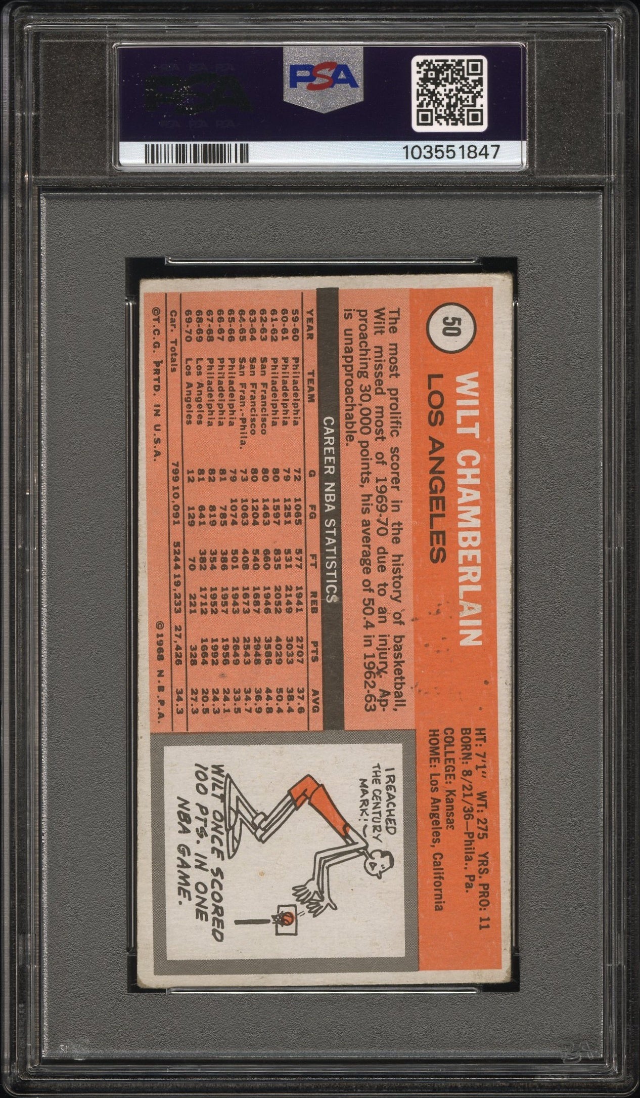 1970 Topps Wilt Chamberlain #50 PSA 3