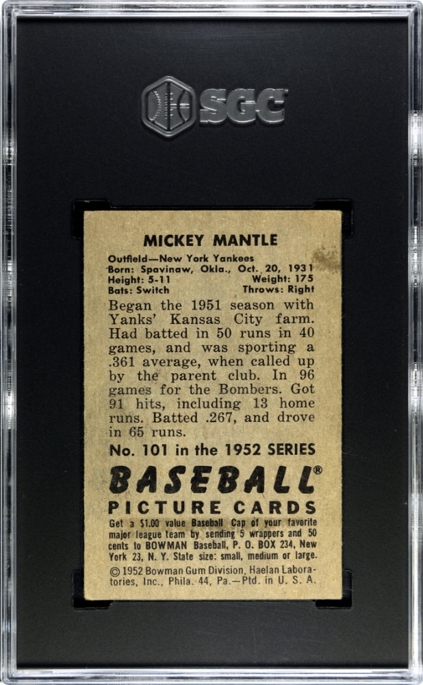 1952 Bowman Mickey Mantle #101 SGC 3