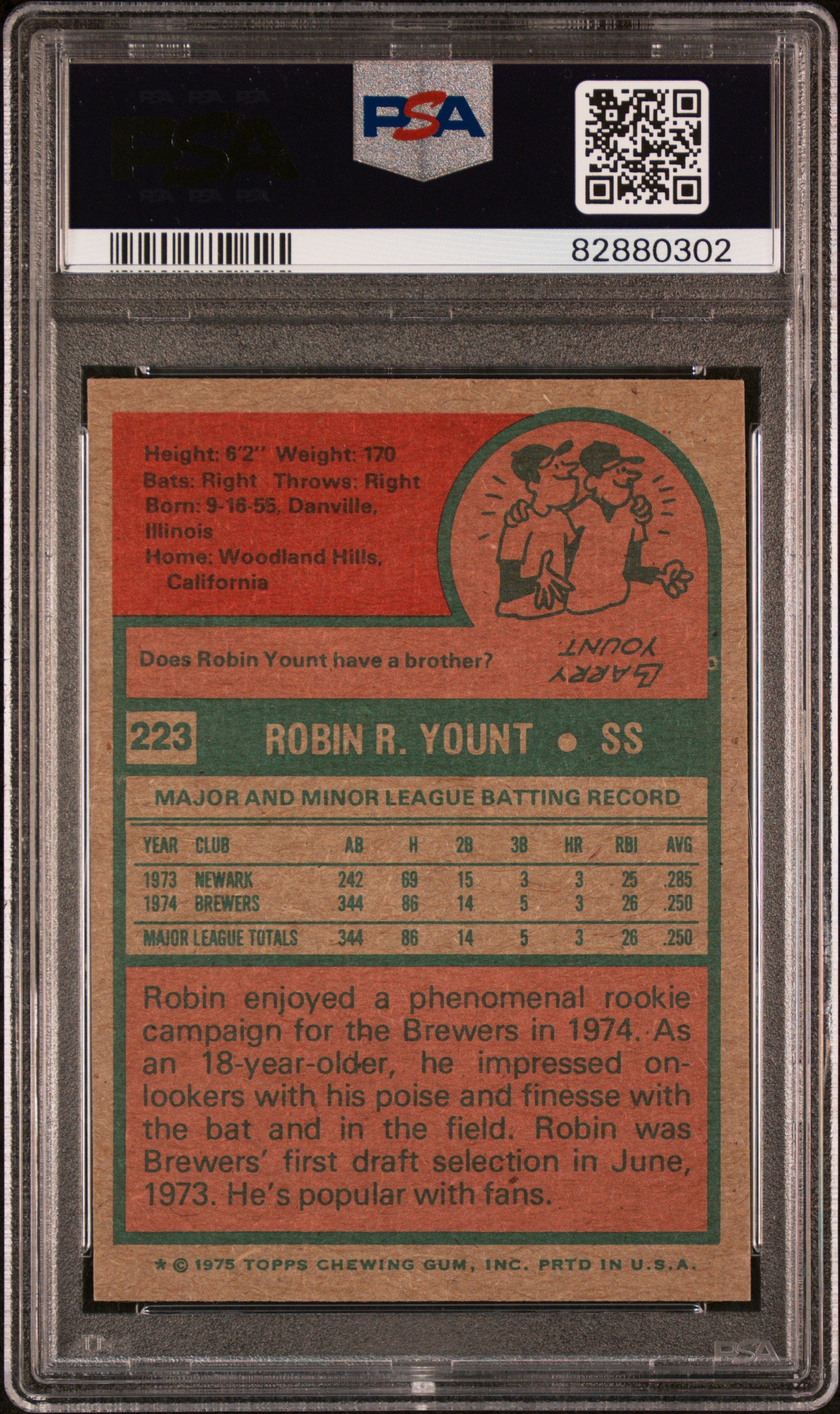 1975 Topps Robin Yount #223 PSA 8