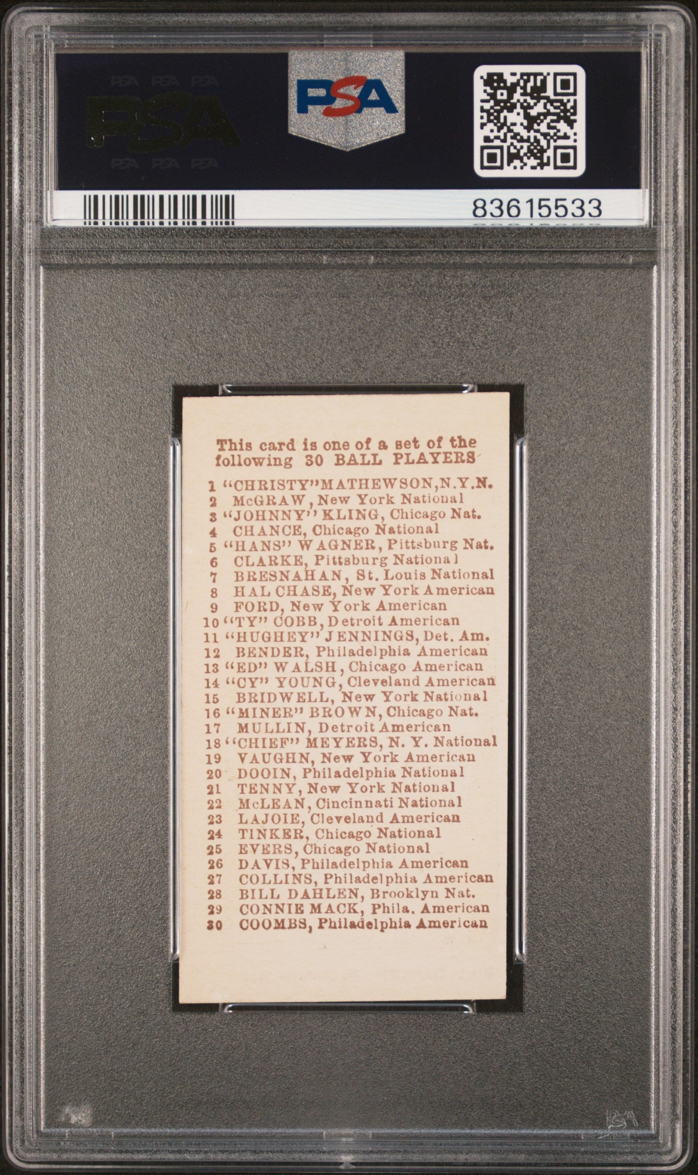 1910 E98 Set Of 30 Bill Dahlen Green Oc PSA 9