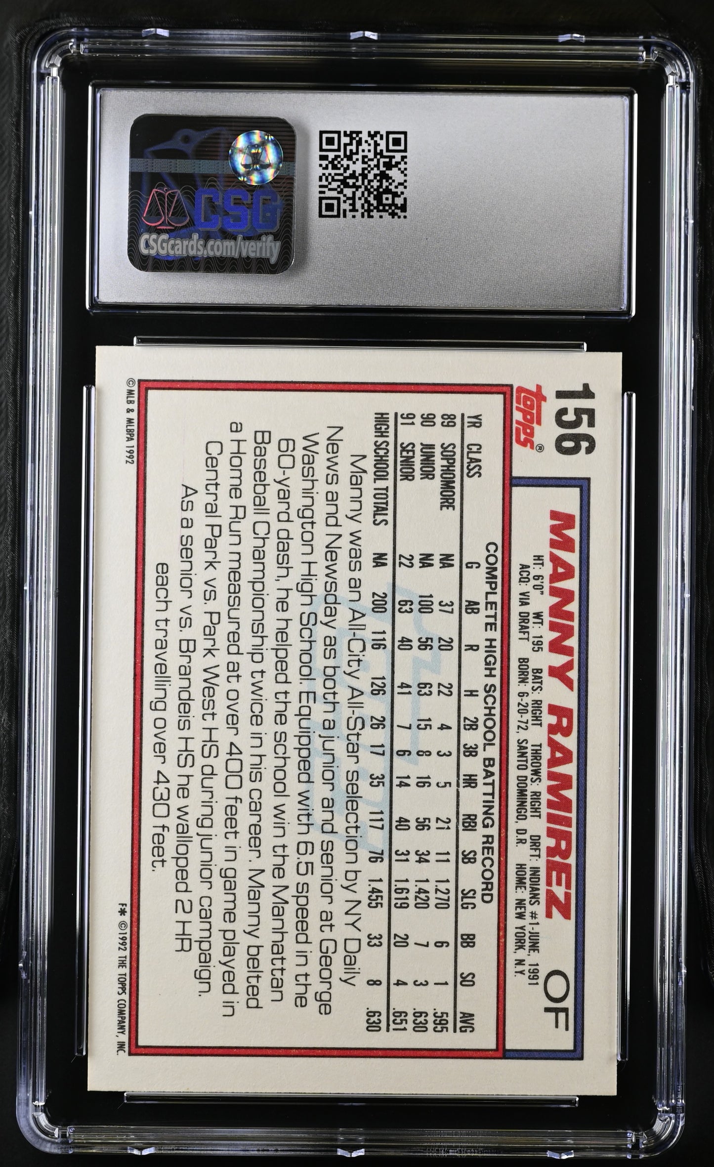 1992 Topps Manny Ramirez #156 CGC 9.5