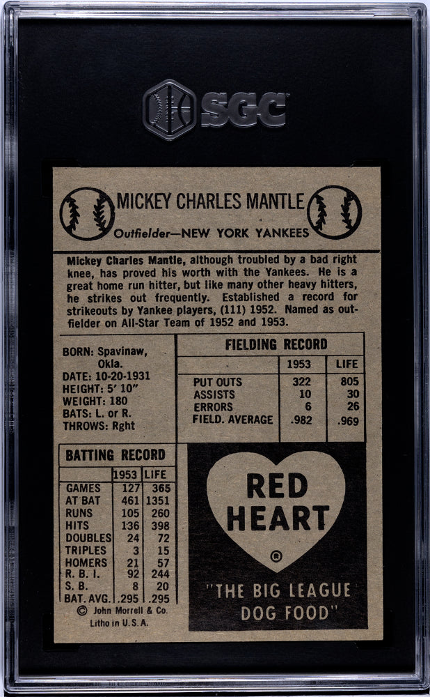 1954 Red Heart Dog Food Mickey Mantle SGC 6.5