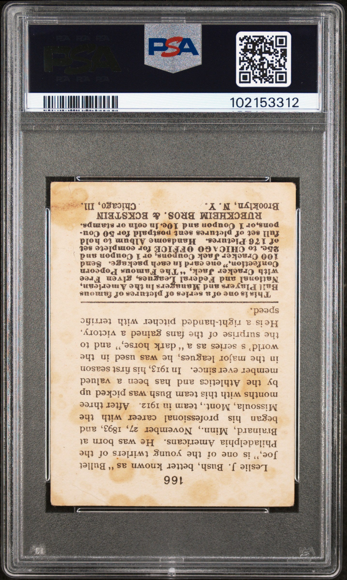 1915 Cracker Jack Leslie Bush #166 PSA 1
